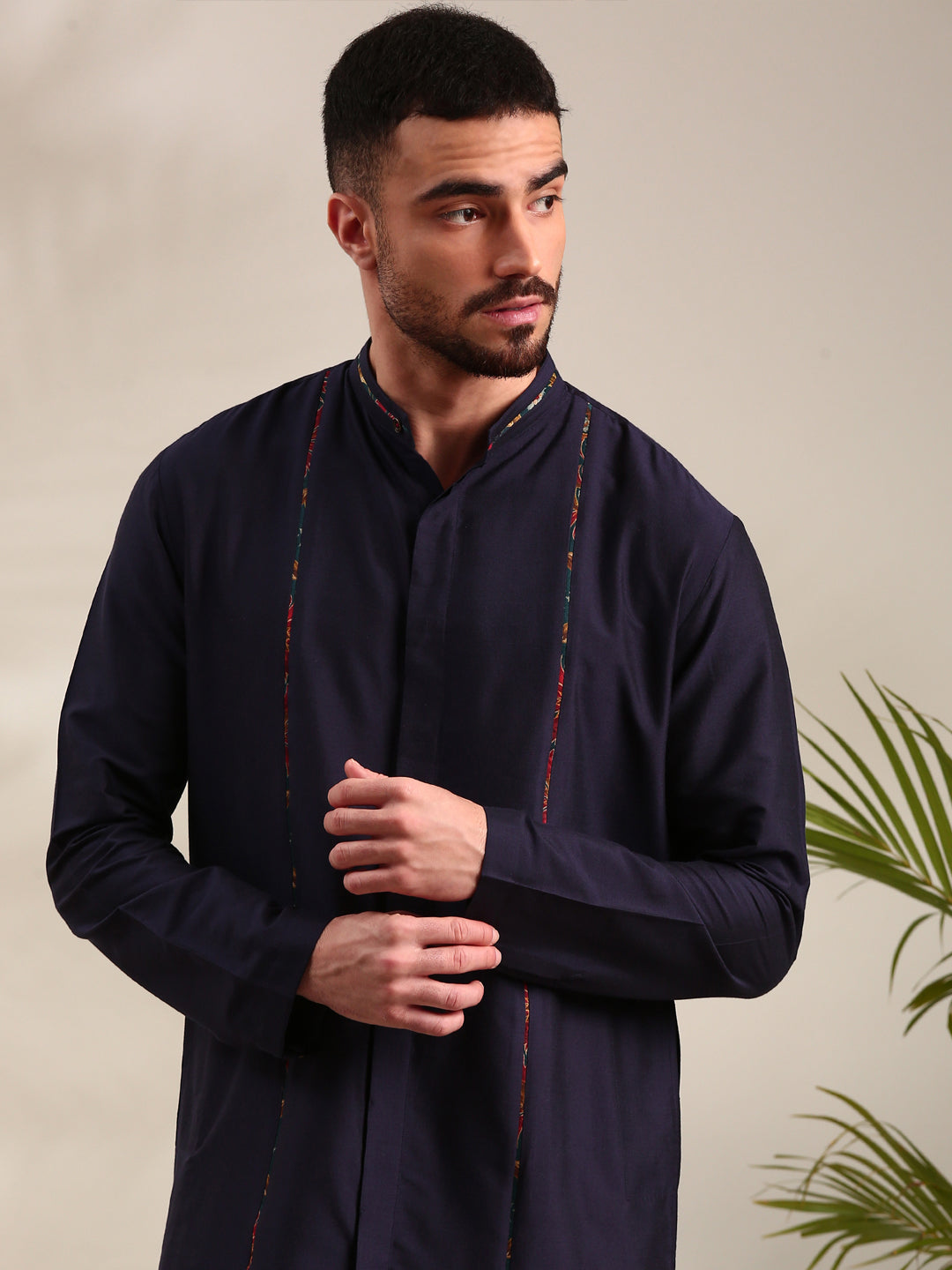 Navy Blue Cotton Silk Kurta Set