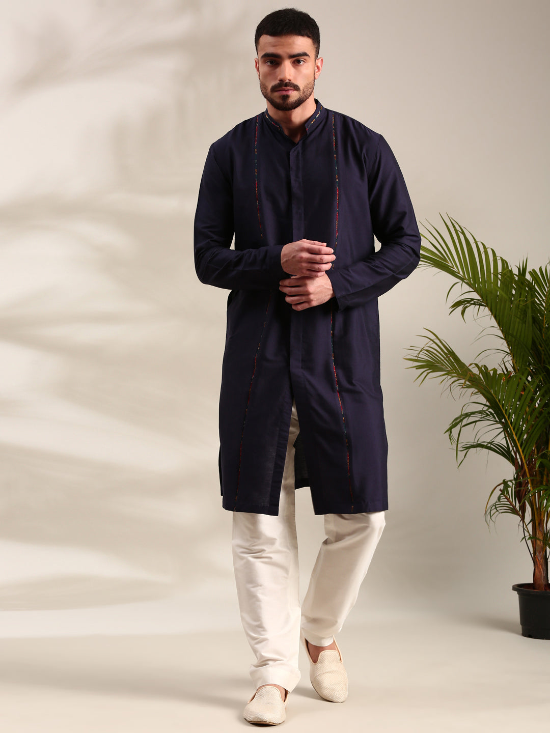 Navy Blue Cotton Silk Kurta Set