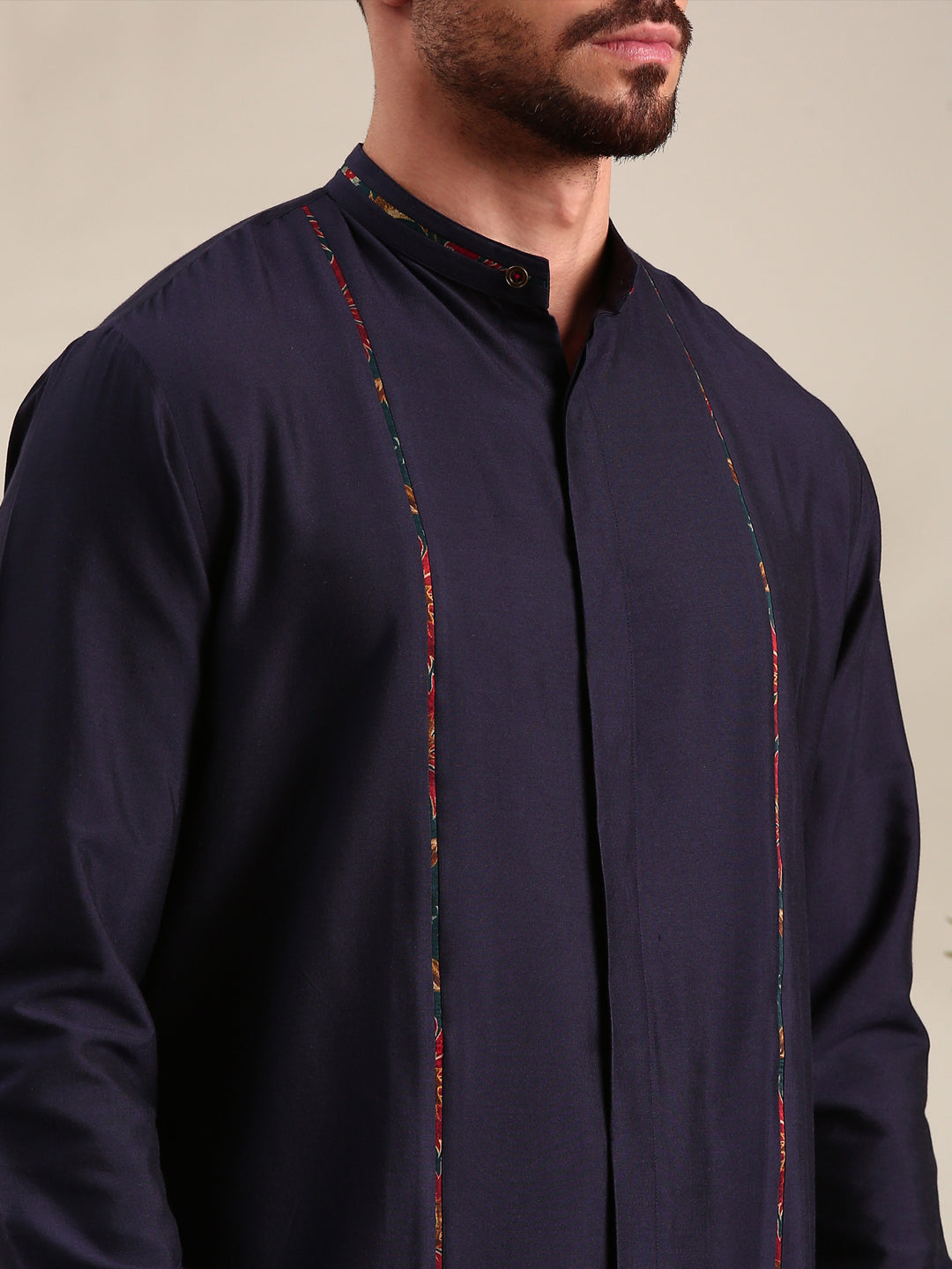 Navy Blue Cotton Silk Kurta Set