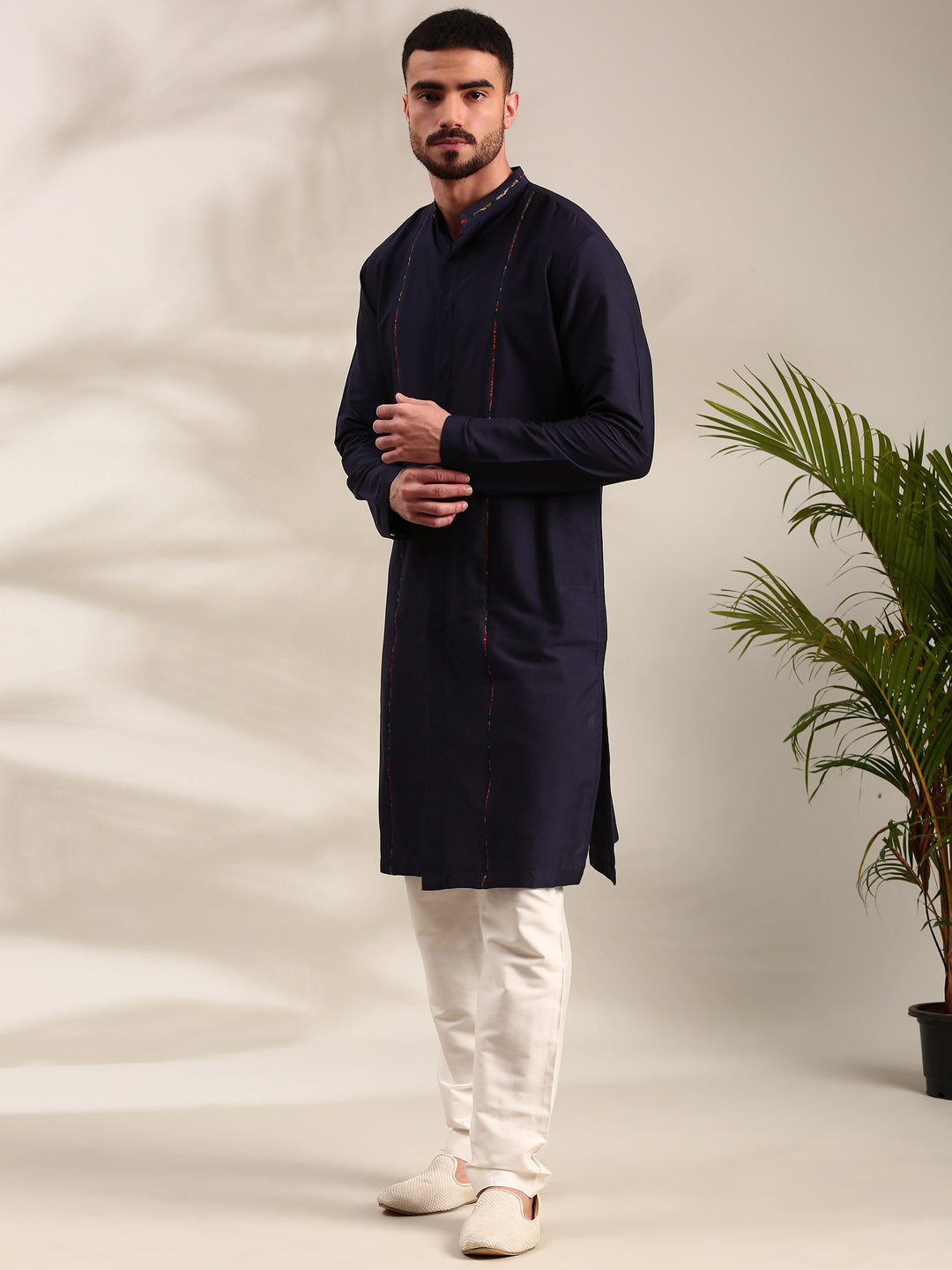 Navy Blue Cotton Silk Kurta Set