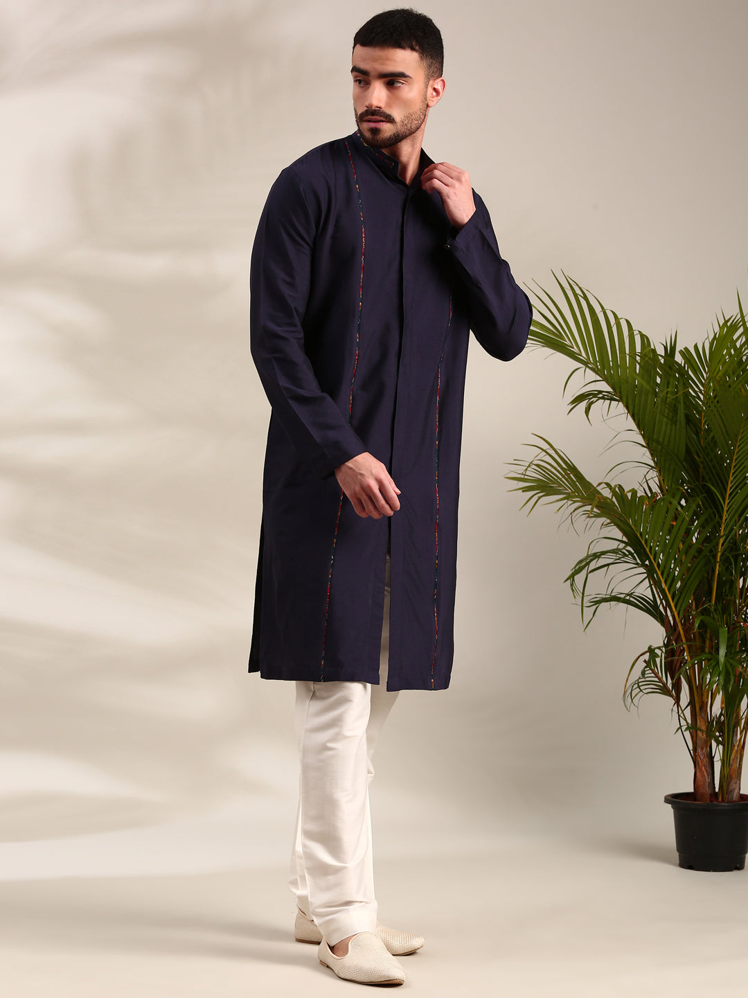 Navy Blue Cotton Silk Kurta Set