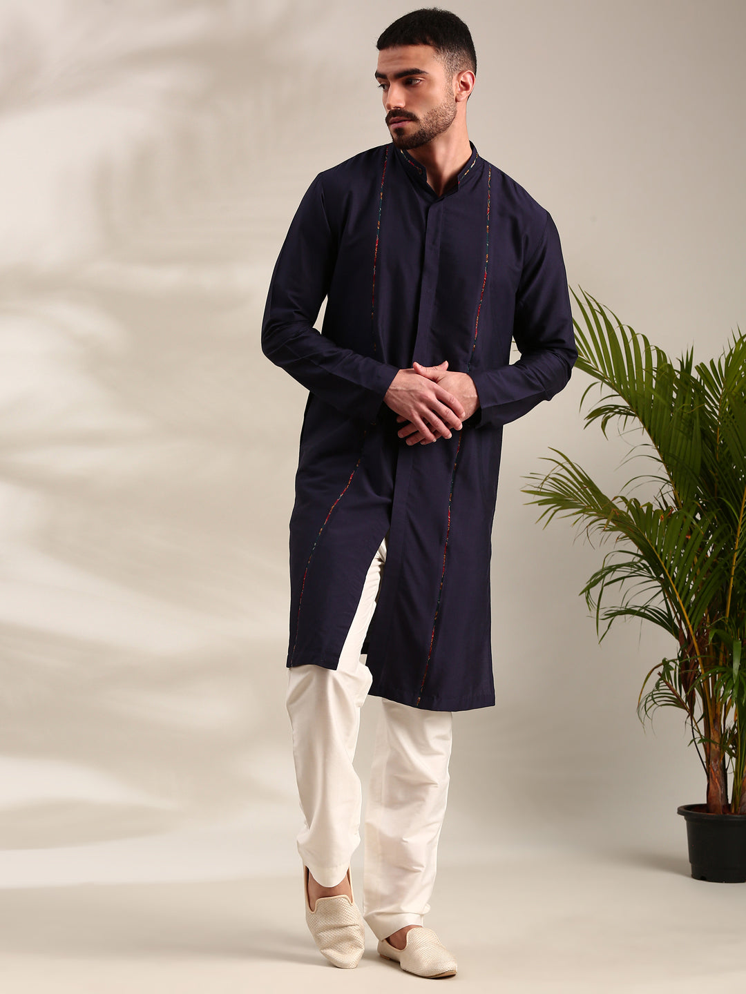 Navy Blue Cotton Silk Kurta Set