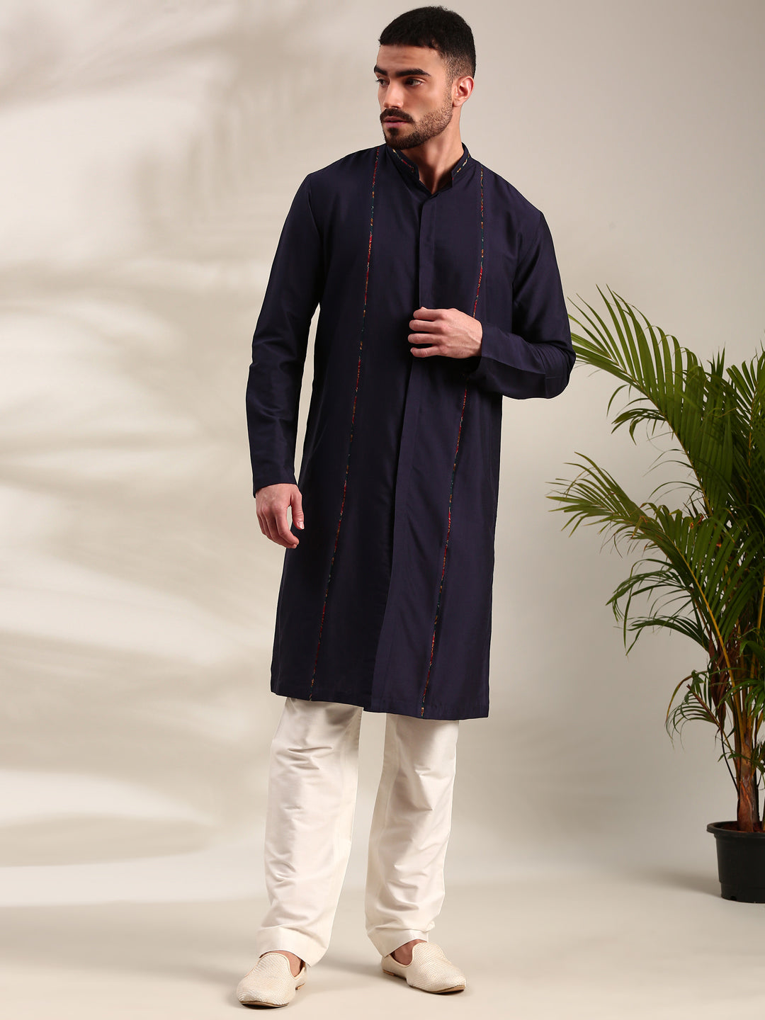 Navy Blue Cotton Silk Kurta Set