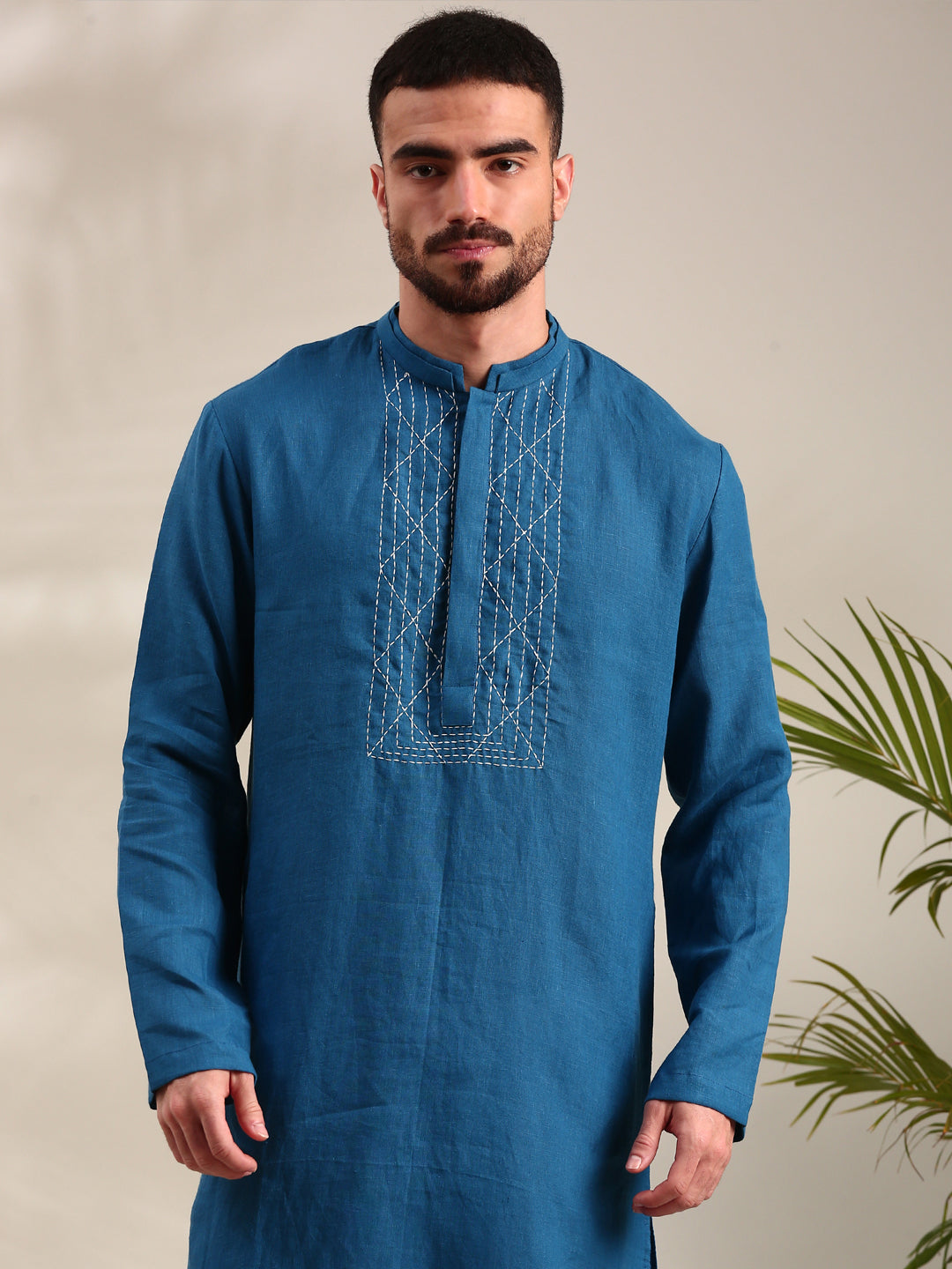 Blue Linen Kurta Set