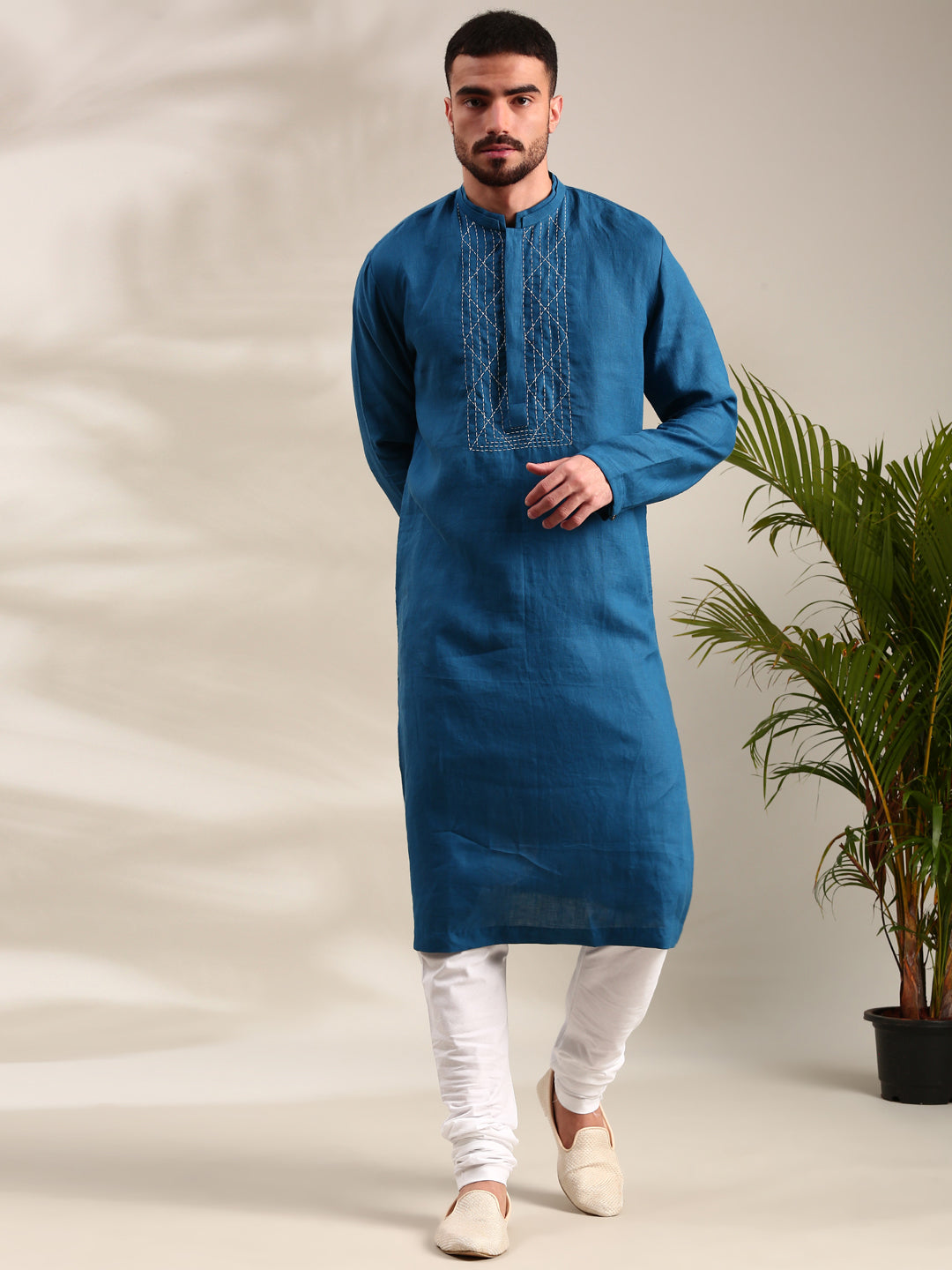 Blue Linen Kurta Set