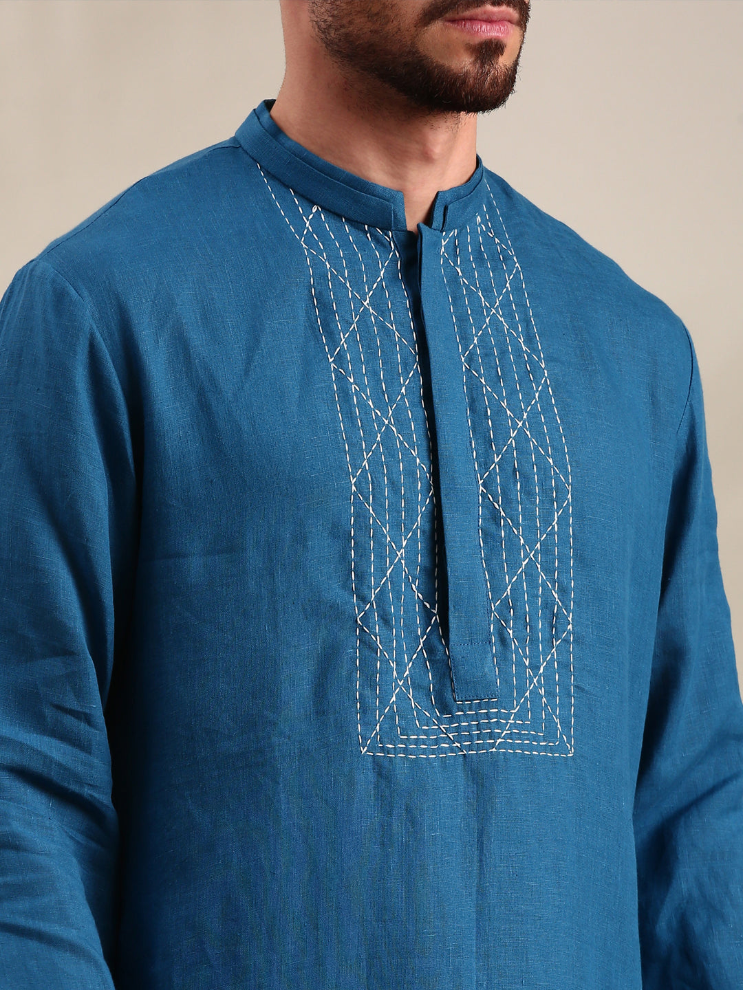 Blue Linen Kurta Set