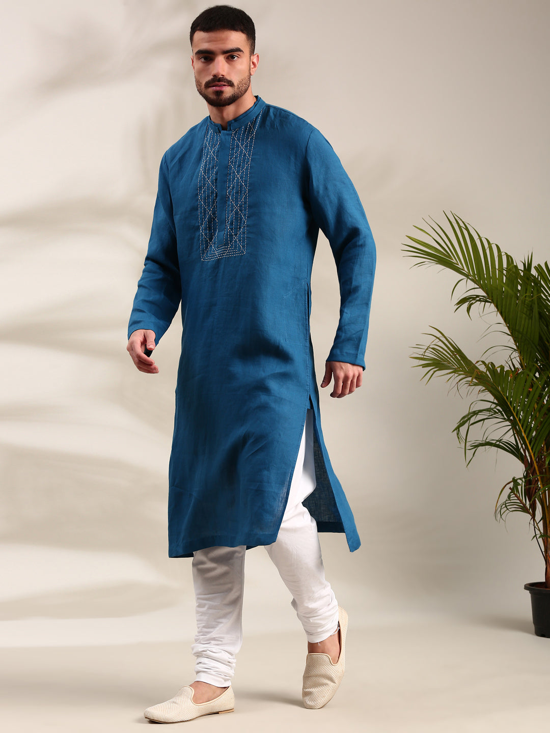 Blue Linen Kurta Set