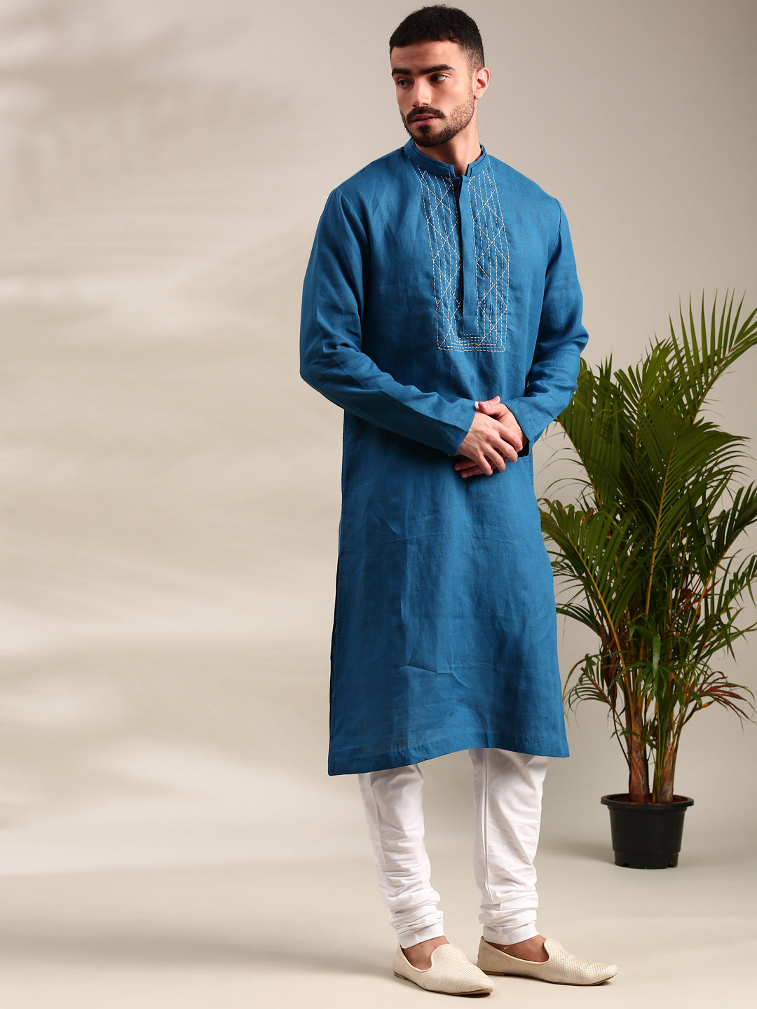 Blue Linen Kurta Set