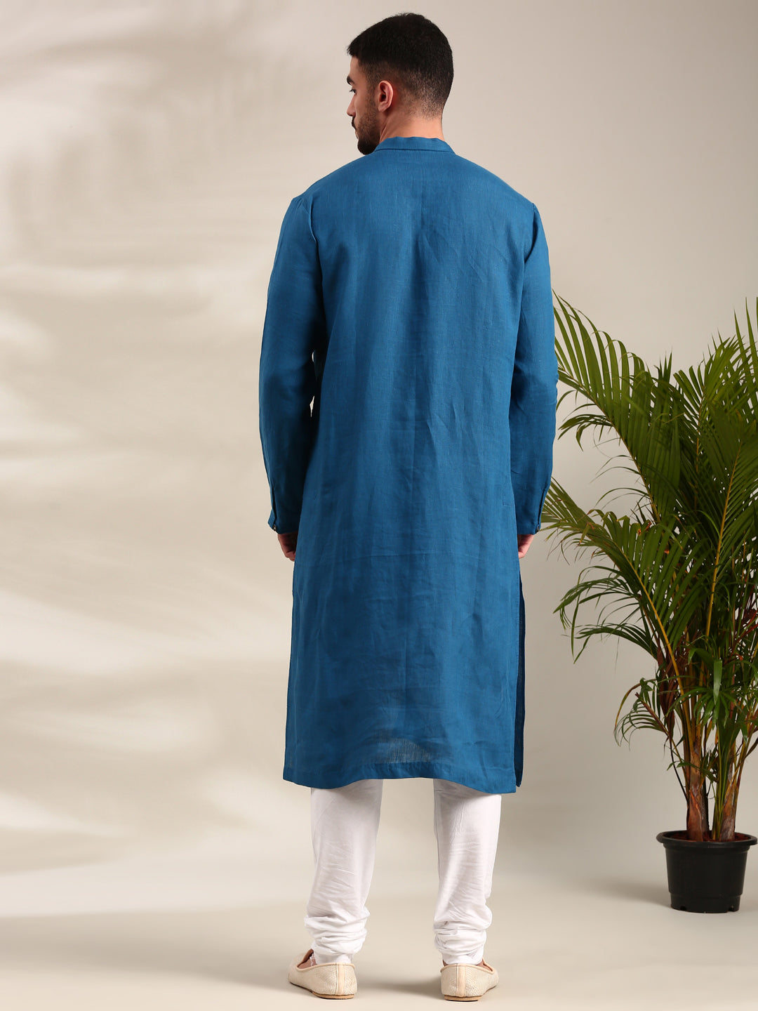 Blue Linen Kurta Set