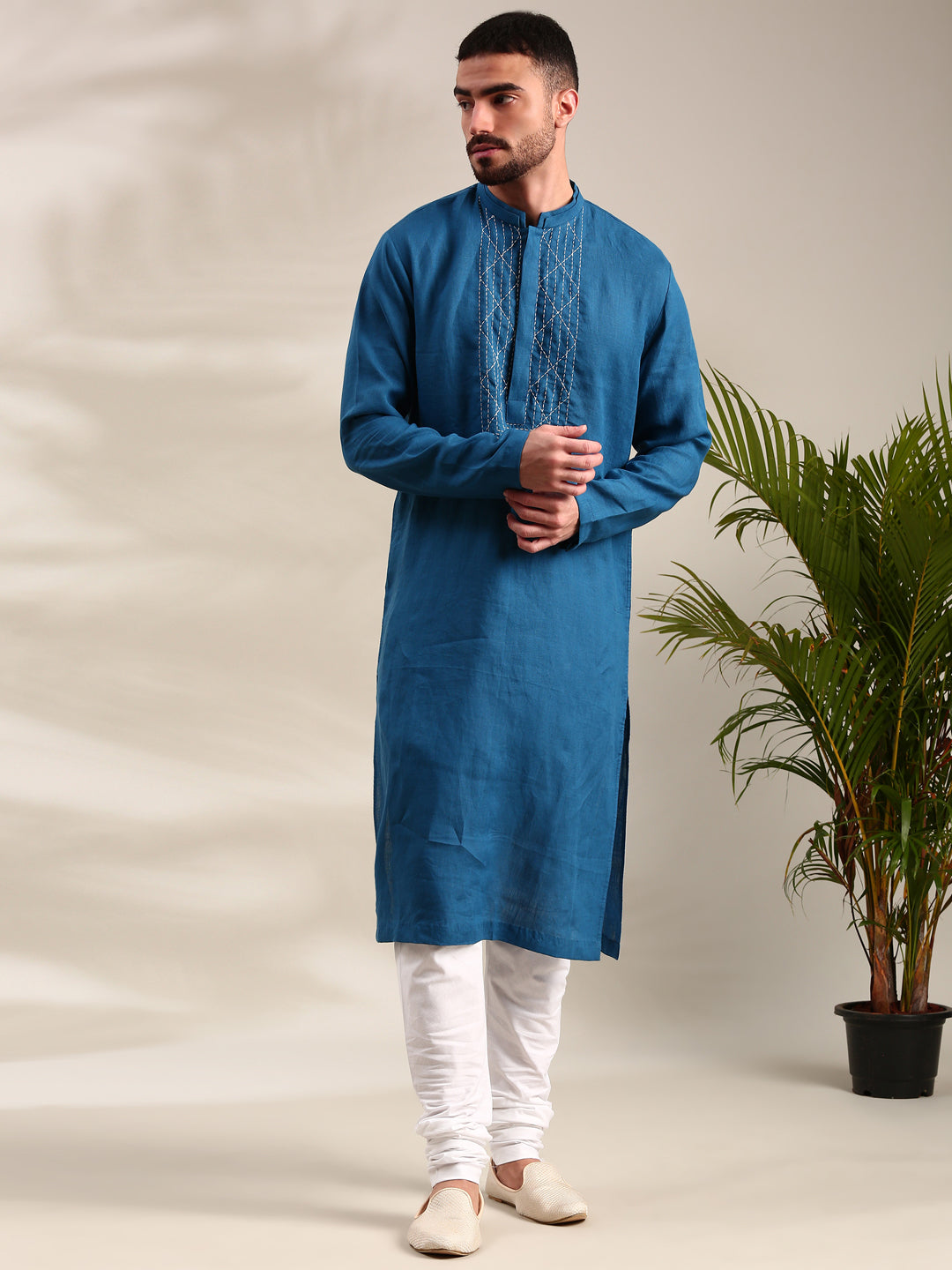 Blue Linen Kurta Set