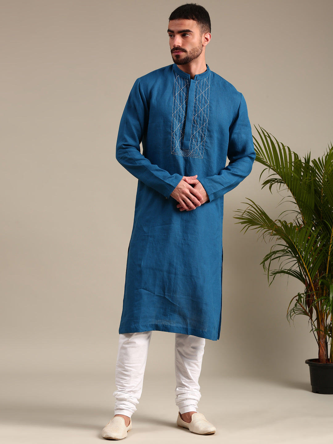 Blue Linen Kurta Set