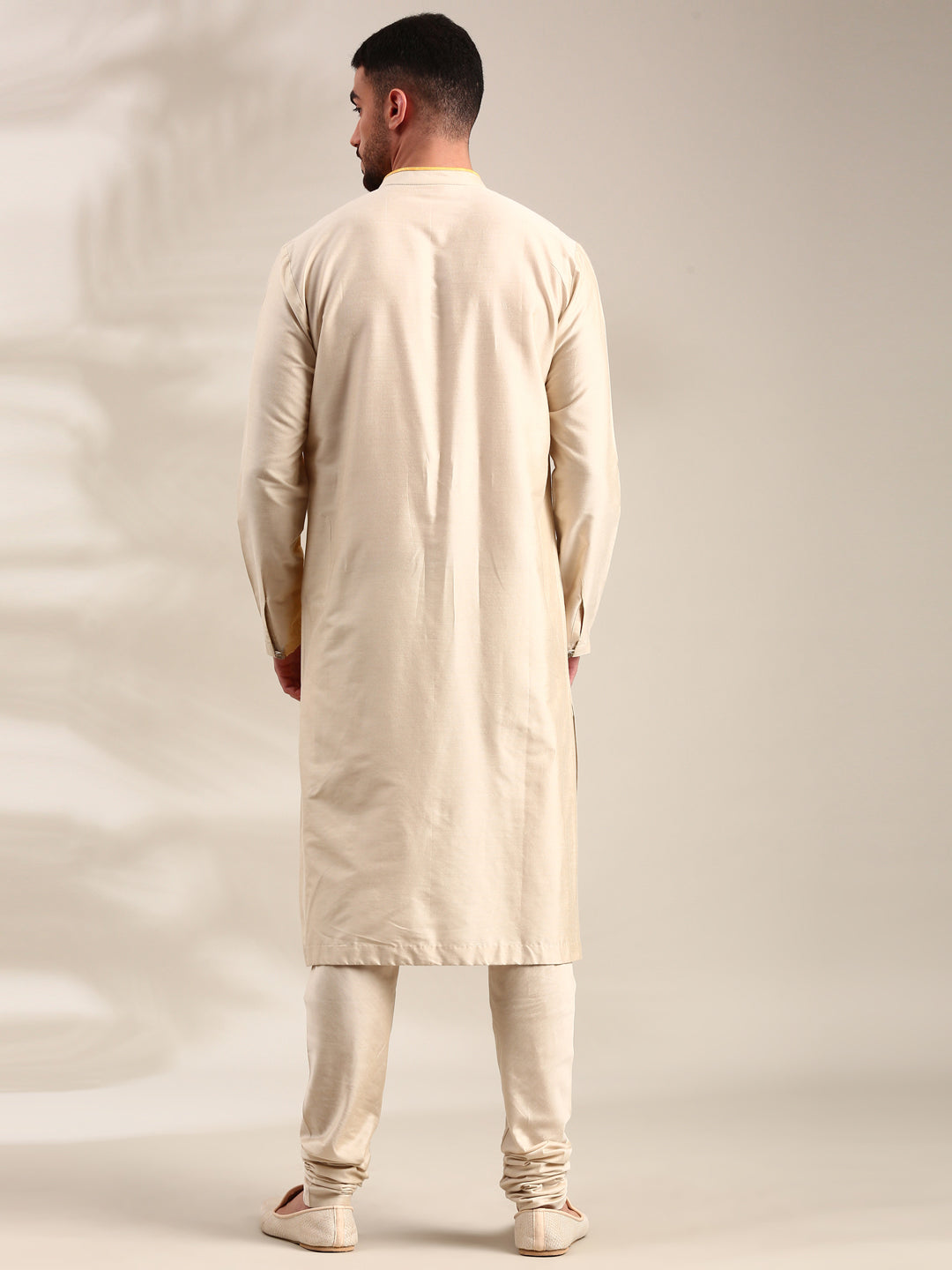 Beige & Yellow Linen Silk Kurta Set