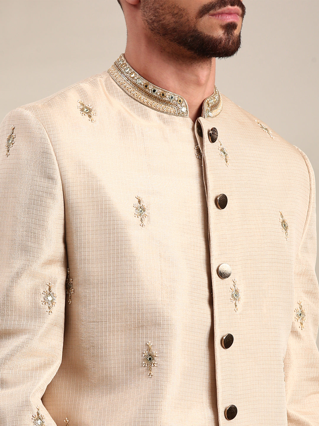 Gold Chanderi Sherwani Set