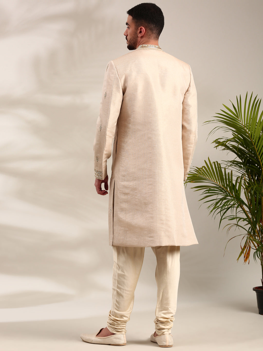 Gold Chanderi Sherwani Set