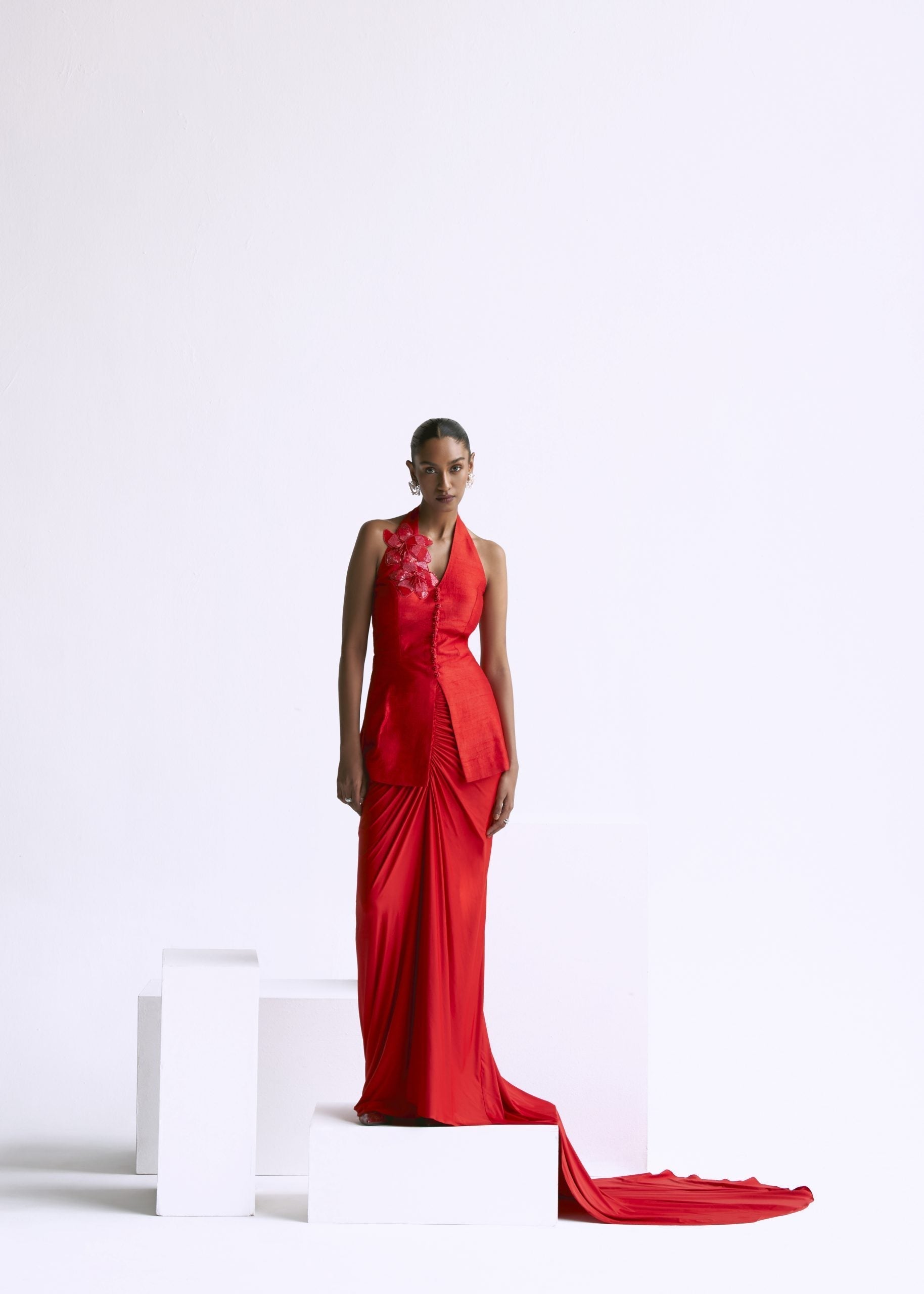 Image of Halter Jacket With Draped Skirt