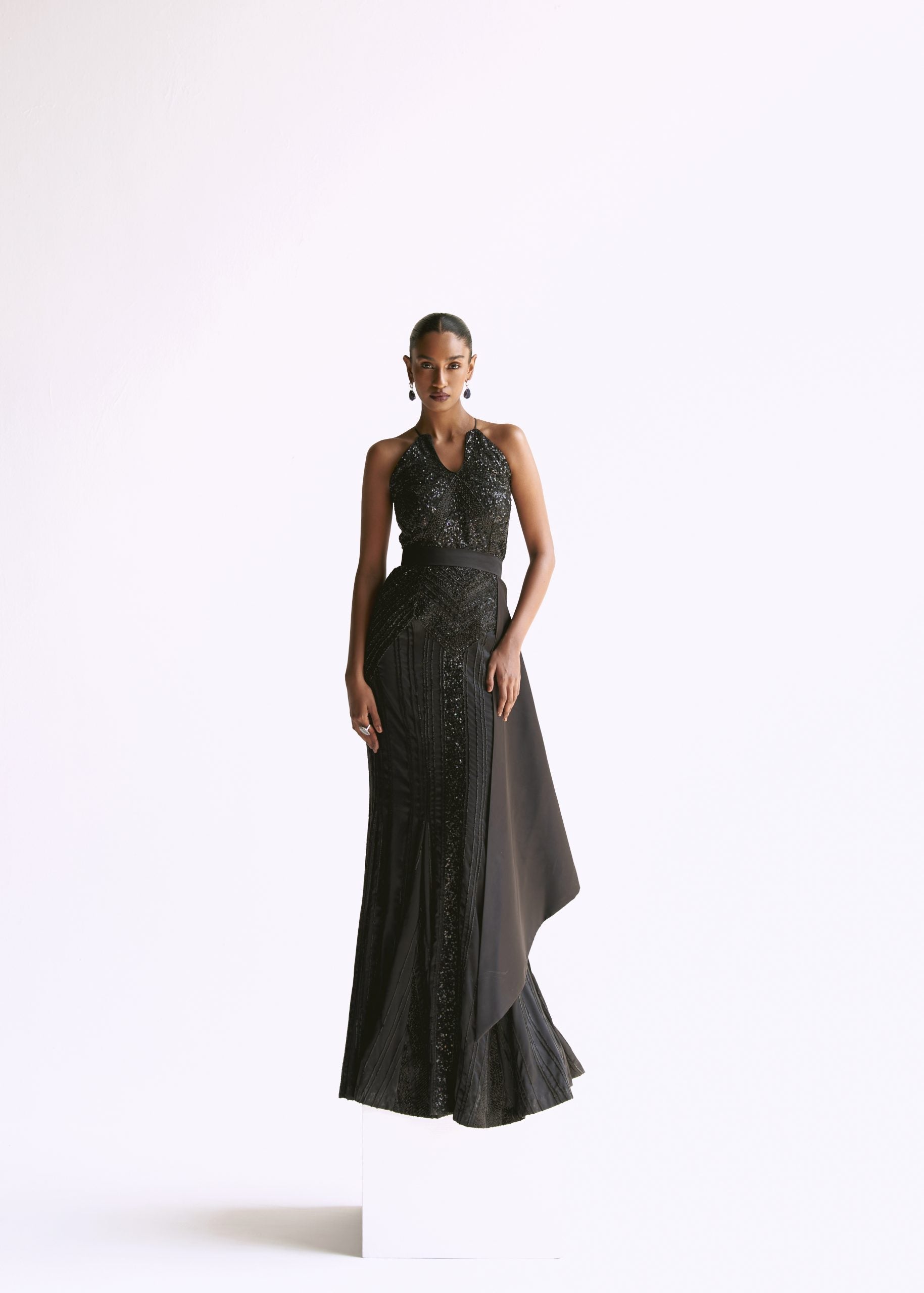 Image of Black Embellished Trumpet Gown