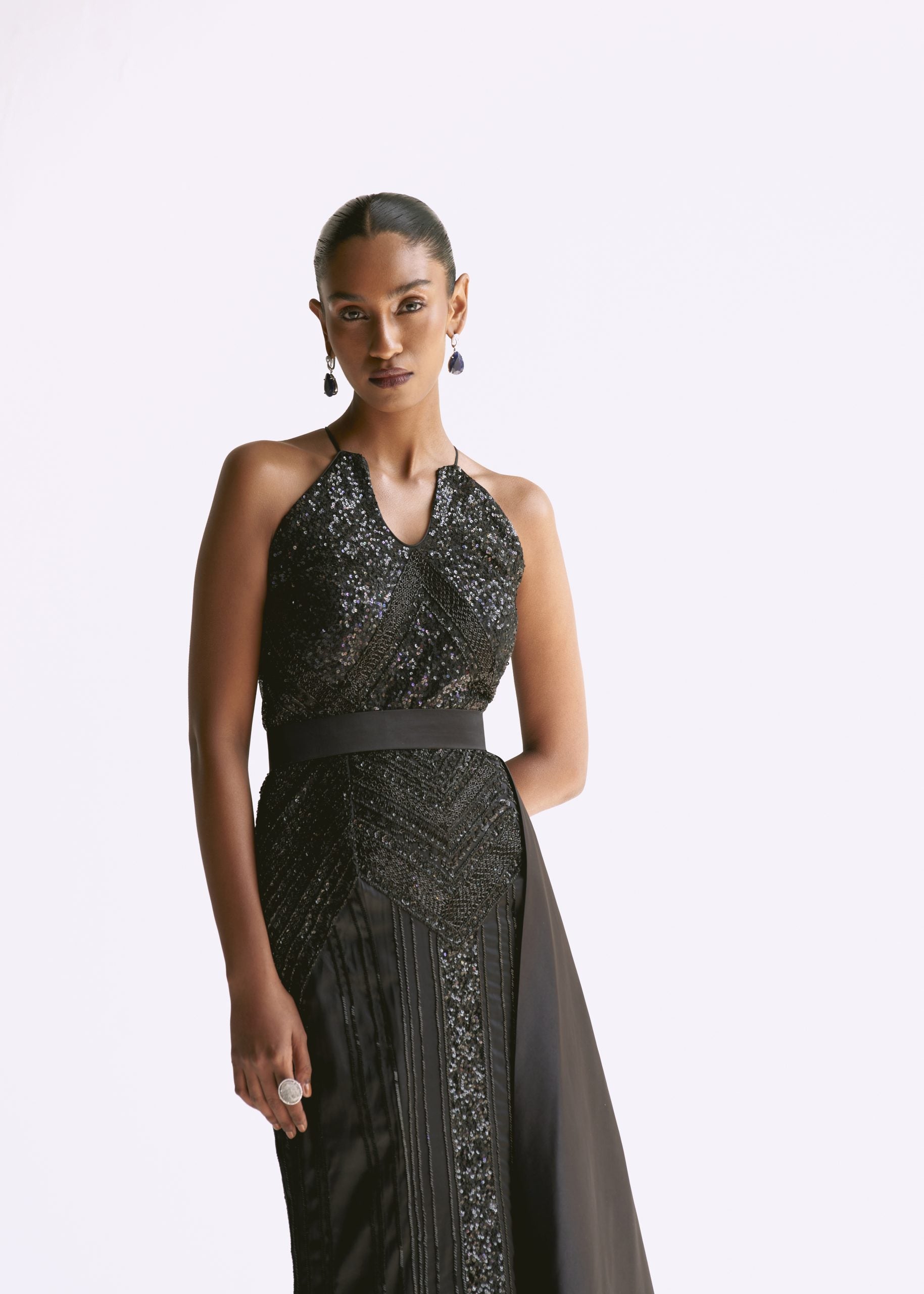 Image of Black Embellished Trumpet Gown