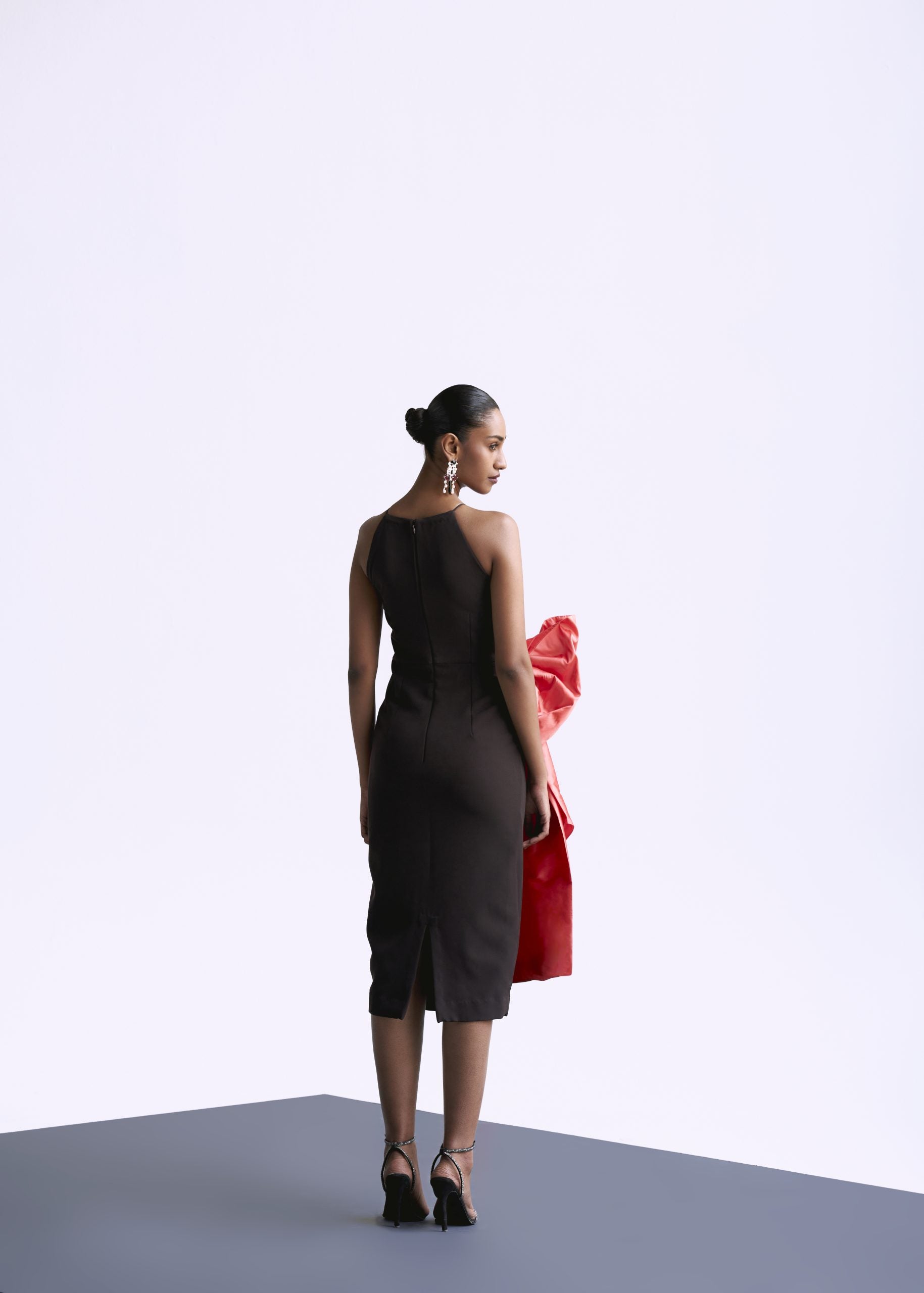 Image of Fitted Draped Dress With Bow Detail