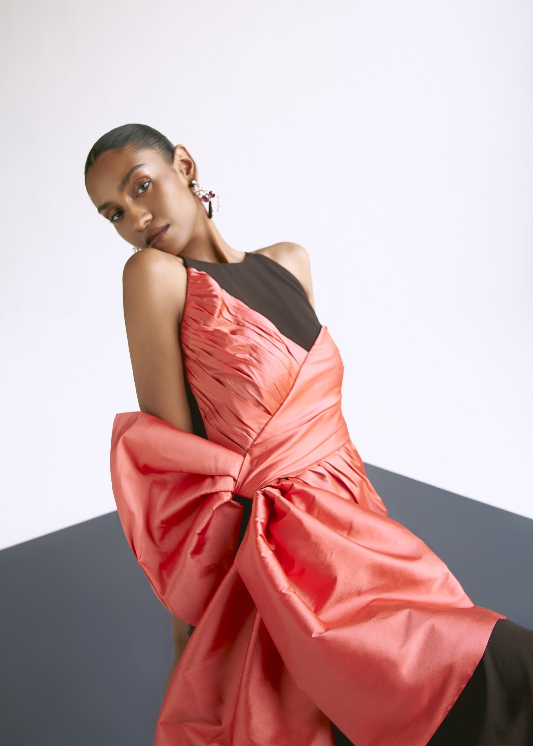 Image of Fitted Draped Dress With Bow Detail