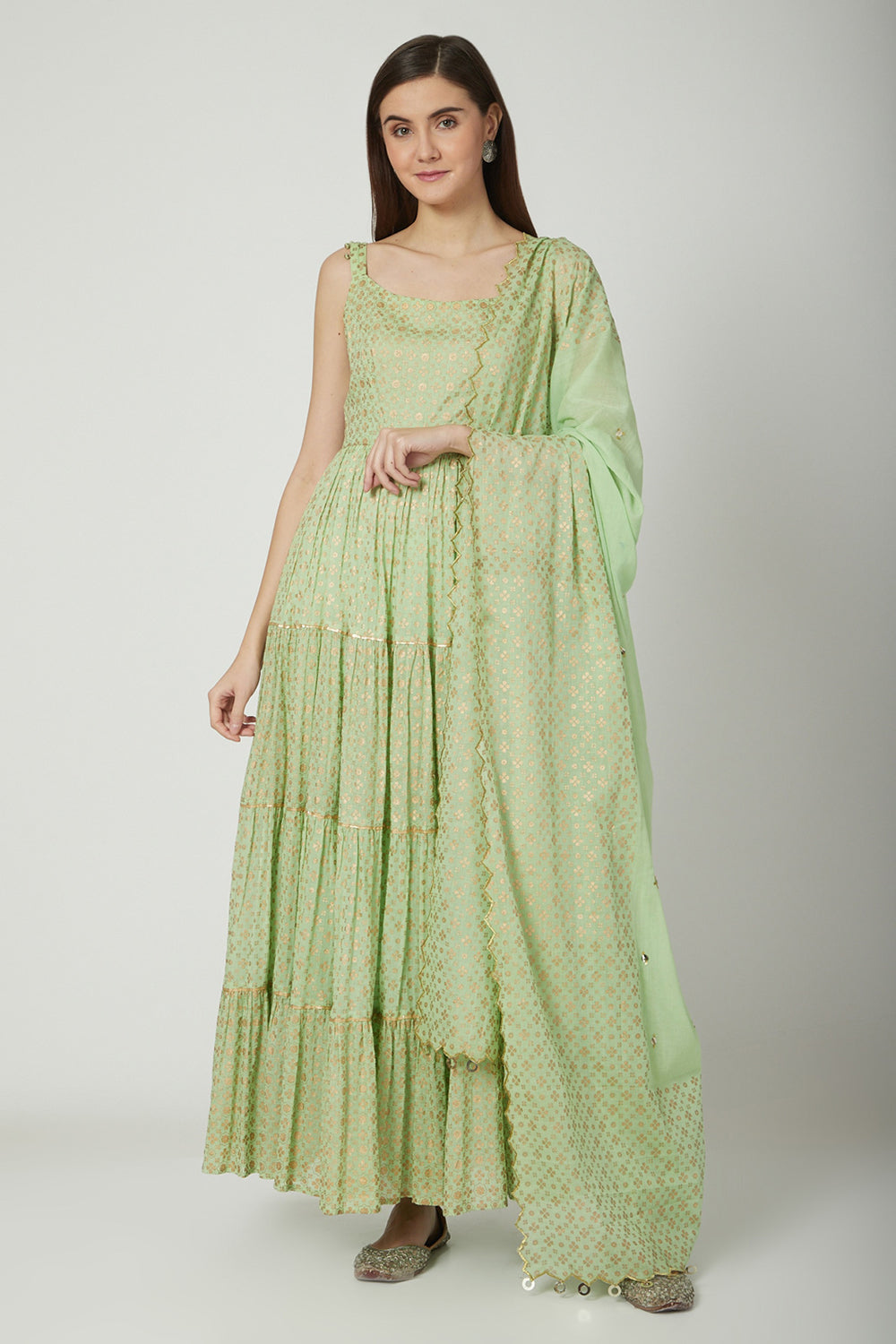 Embroidered & Printed Mint Green Kurta Set - Auraya Fashion - Seema Nanda - 