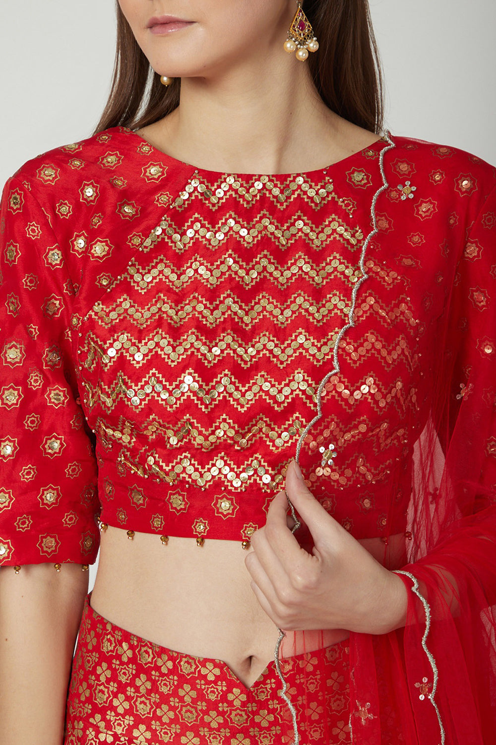 Embroidered & Printed Red Lehenga Set - Auraya Fashion 