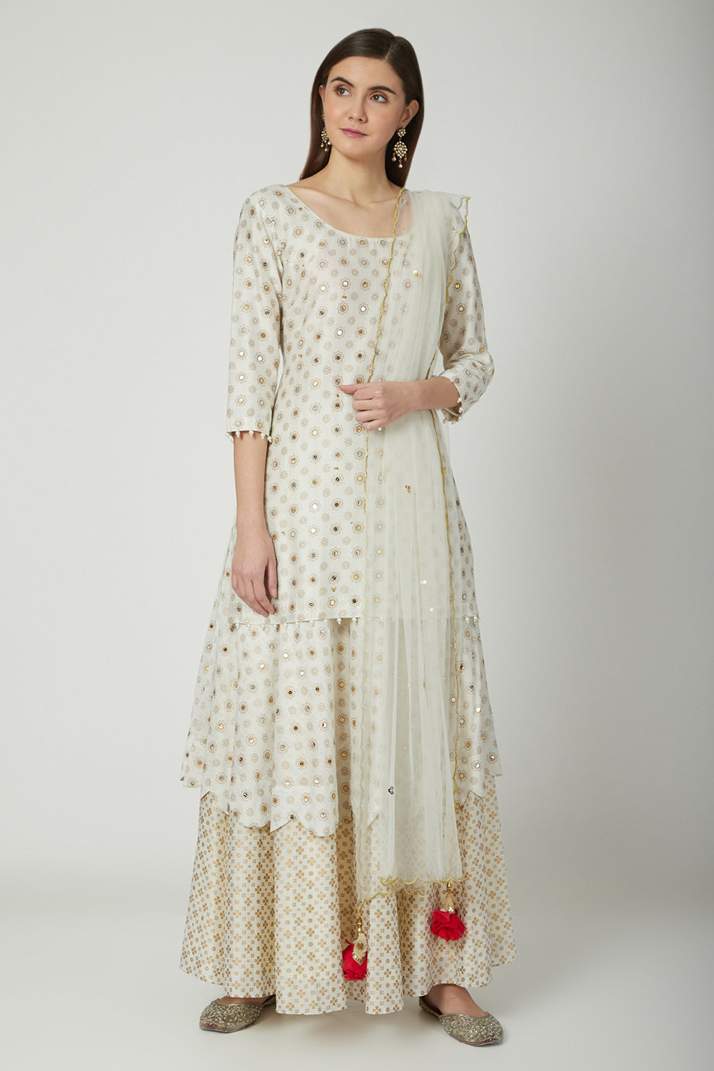 Embroidered & Printed White Kurta Set - Auraya Fashion - Seema Nanda - 