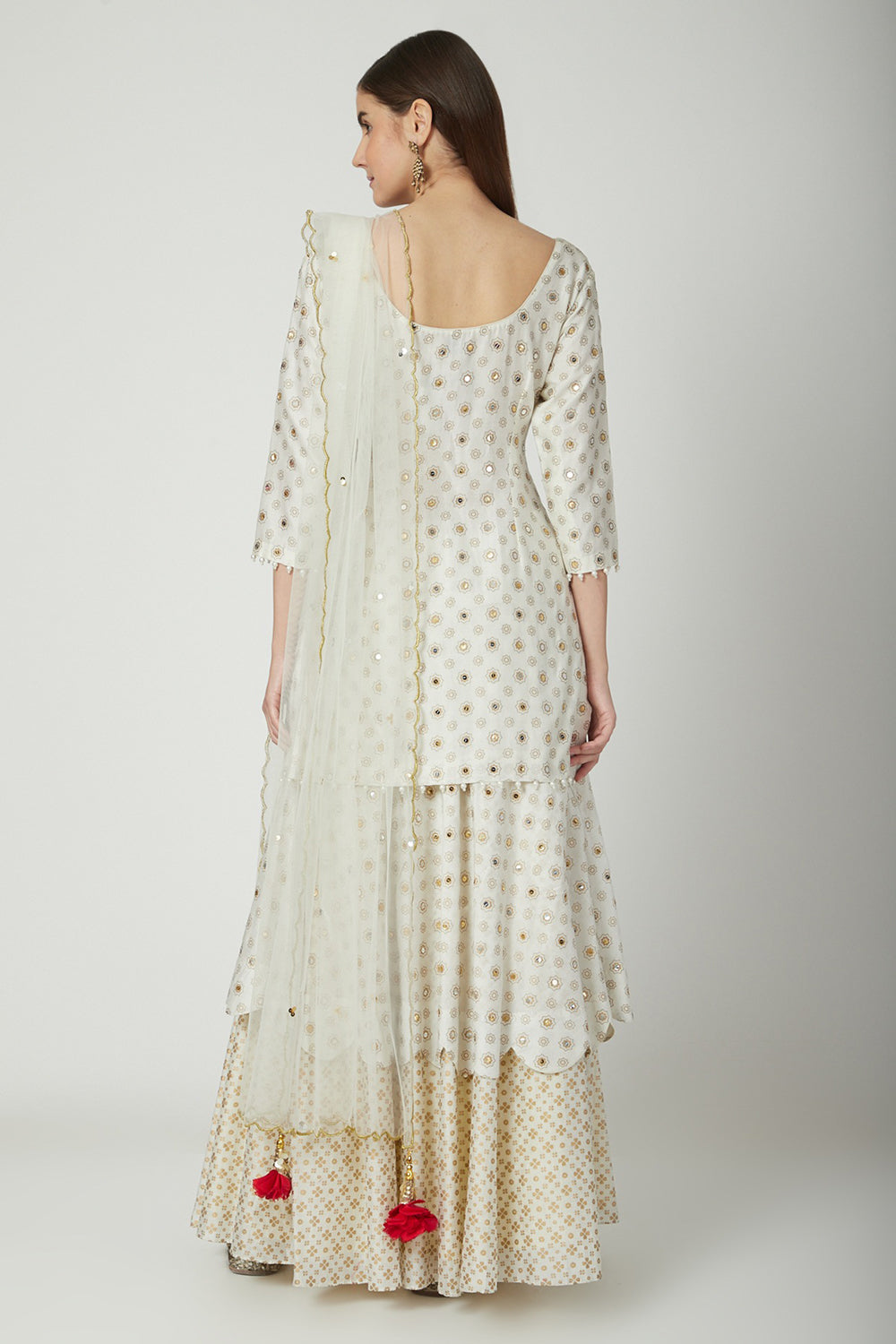 Embroidered & Printed White Kurta Set - Auraya Fashion 