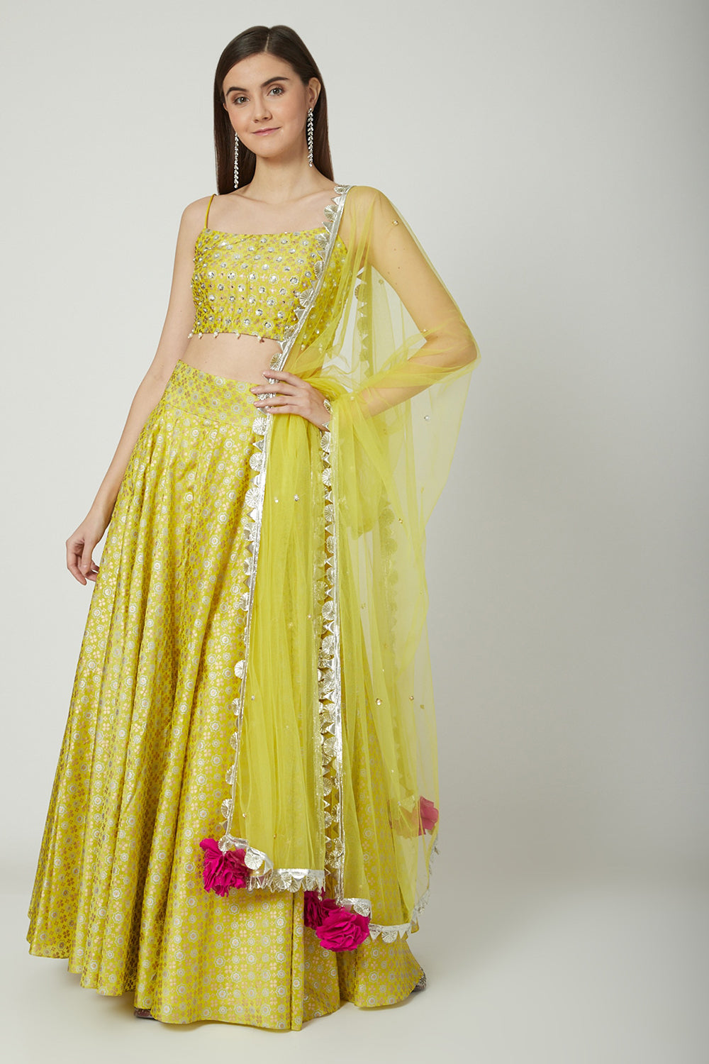 Embroidered & Printed Yellow Lehenga Set - Auraya Fashion - Seema Nanda - 