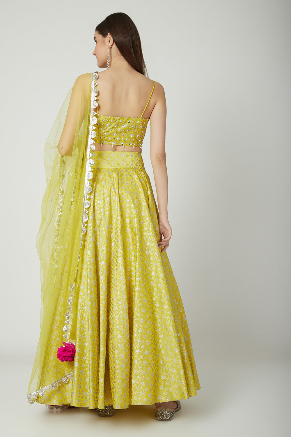 Embroidered & Printed Yellow Lehenga Set - Auraya Fashion 