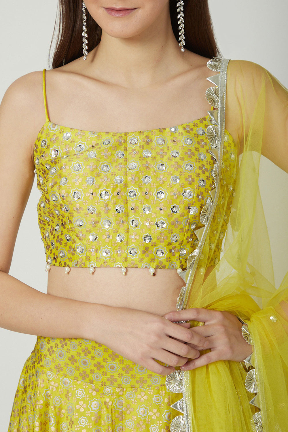 Embroidered & Printed Yellow Lehenga Set - Auraya Fashion 