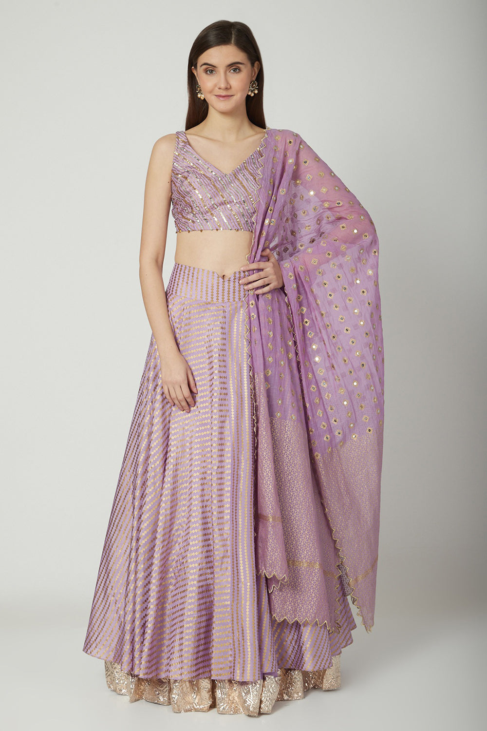 Embroidered & Printed Mauve Lehenga Set - Auraya Fashion - Seema Nanda - 