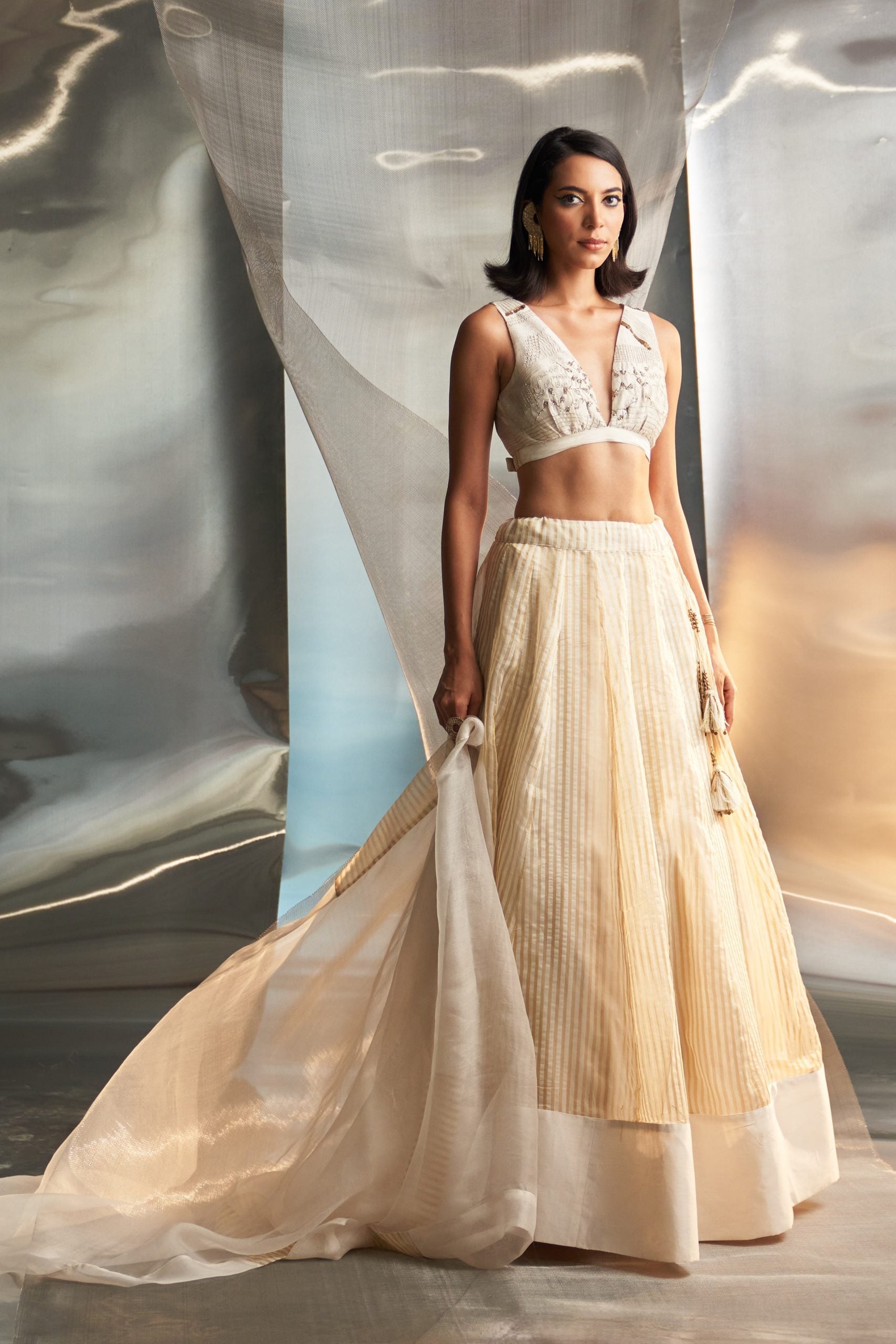 Image of Mis'r Embroidered Tissue Lehenga Set