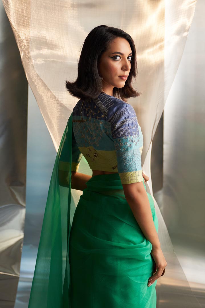 Image of Mis'r Embroidered Organza Saree Sleeves Blouse Set