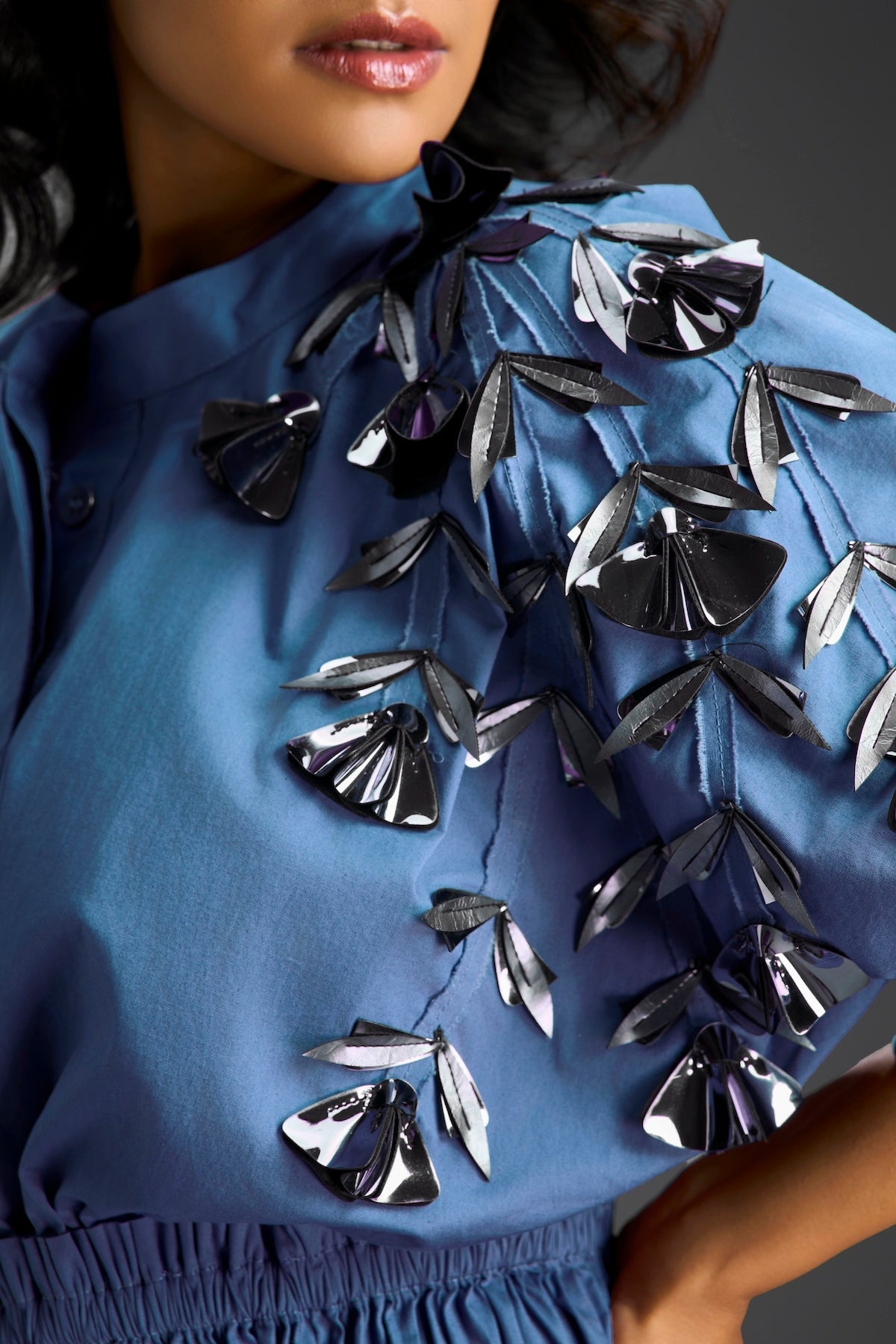 Blue Floral Shoulder Shift Dress