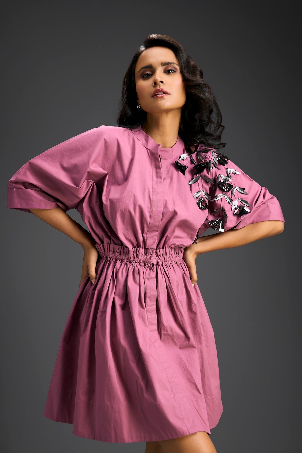 Pink Floral Shoulder Shift Dress