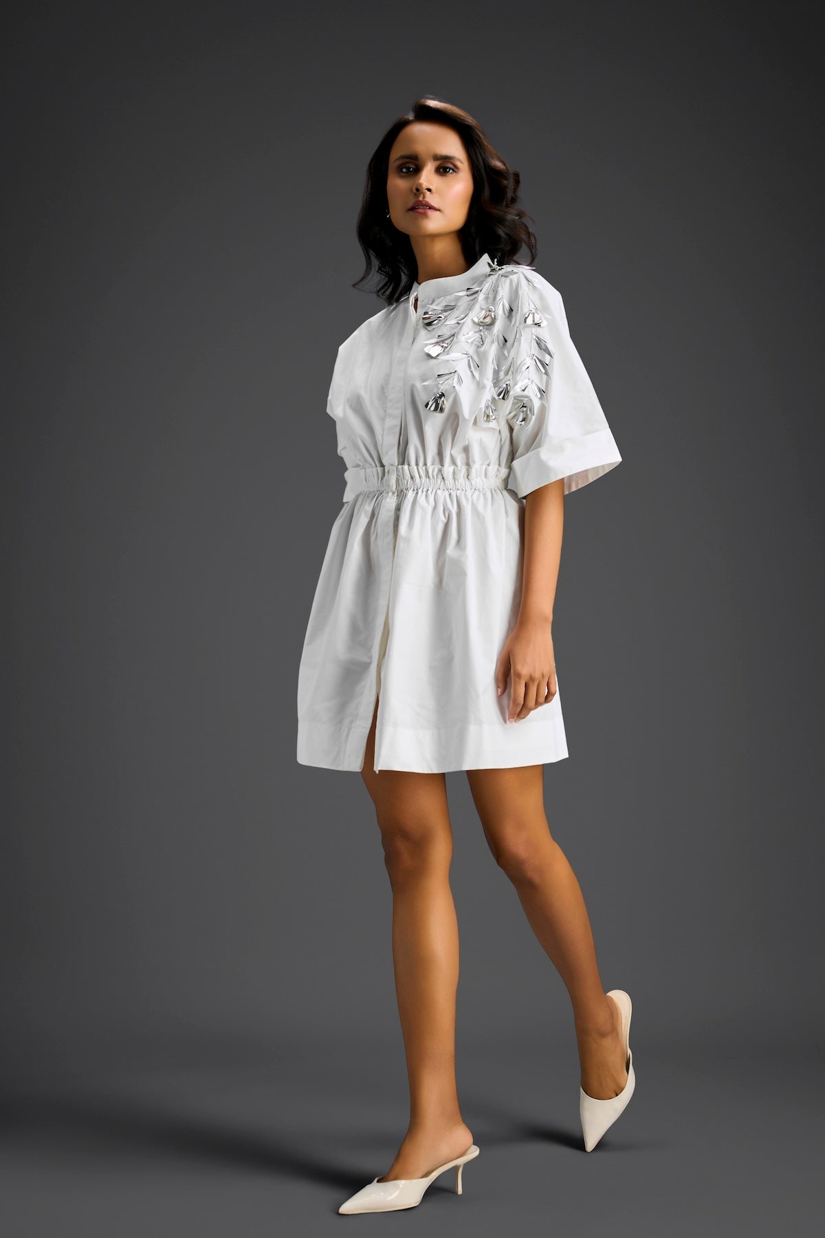 White Floral Shoulder Shift Dress