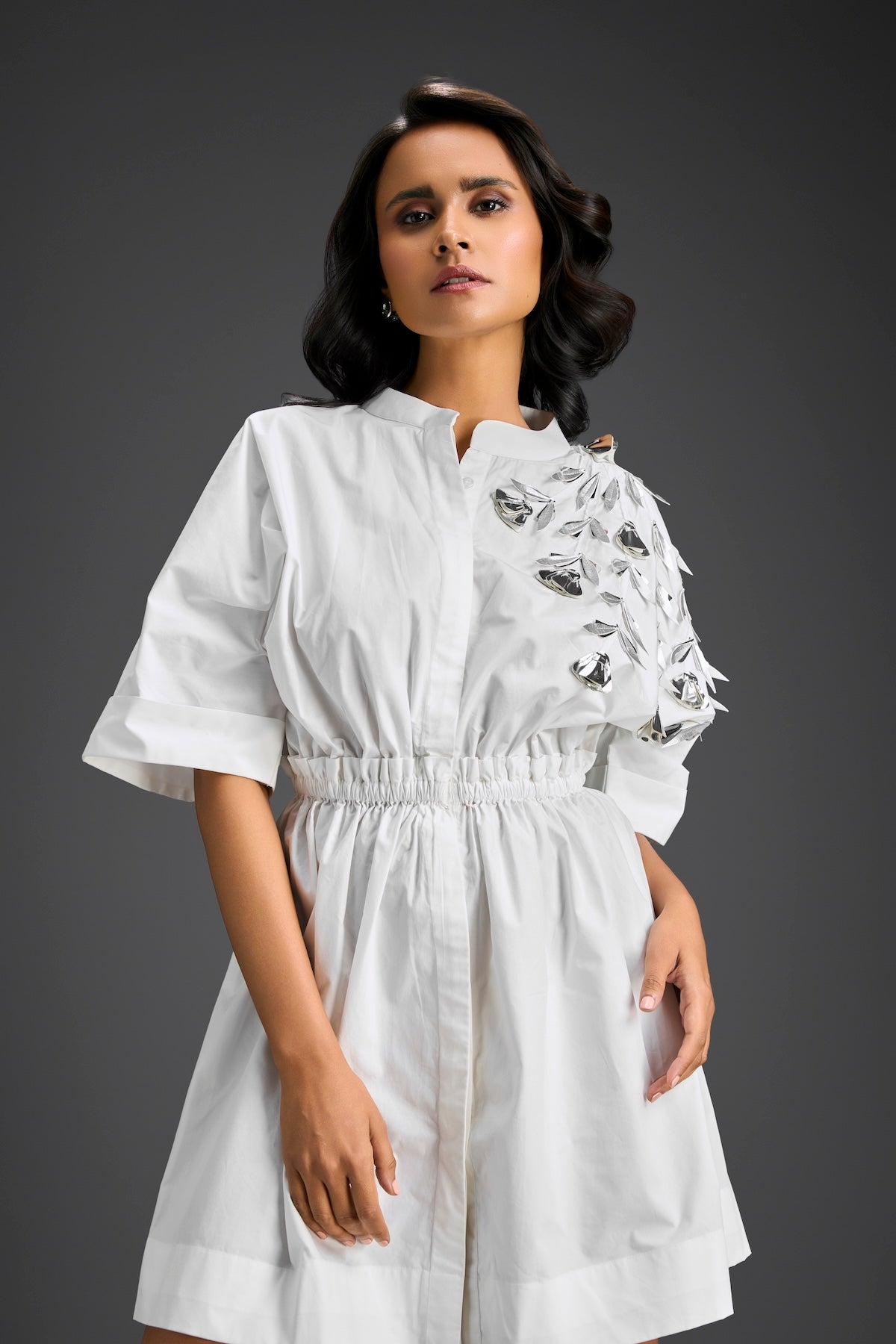 White Floral Shoulder Shift Dress