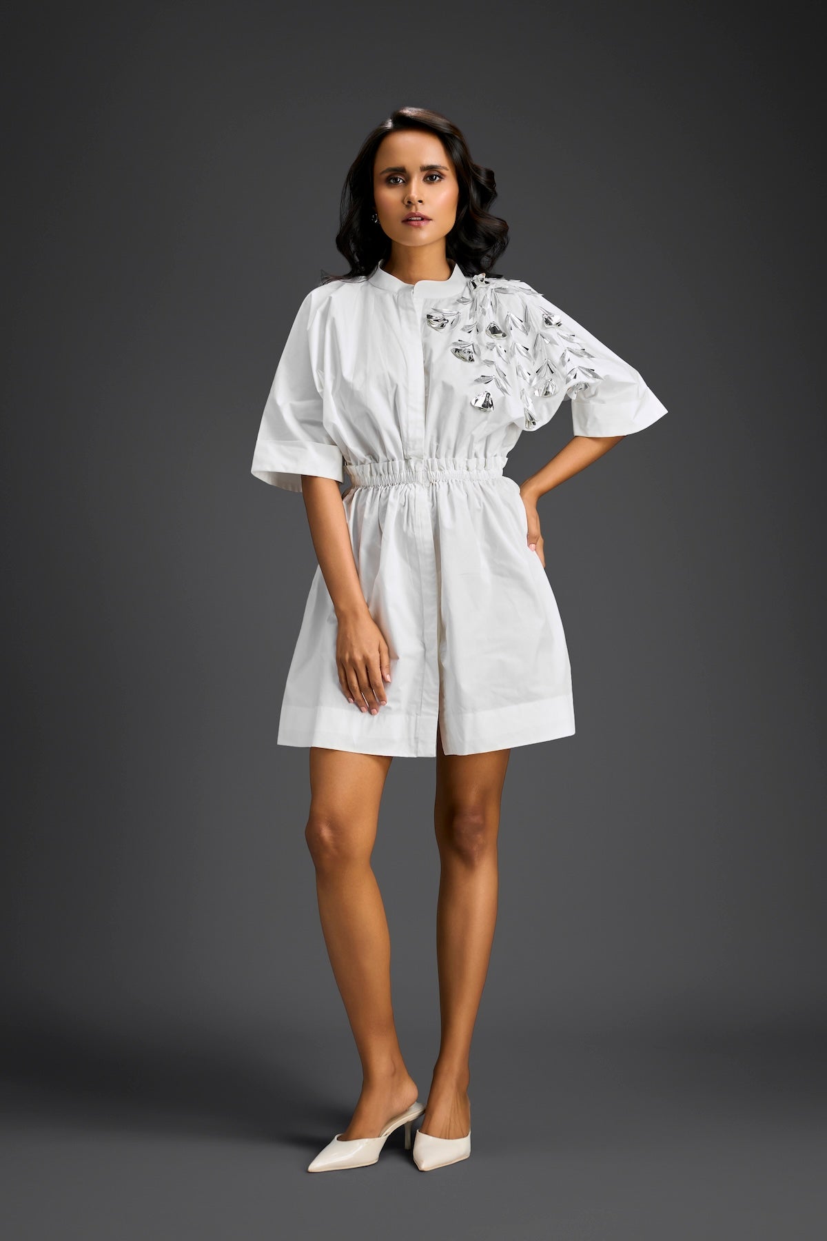 White Floral Shoulder Shift Dress