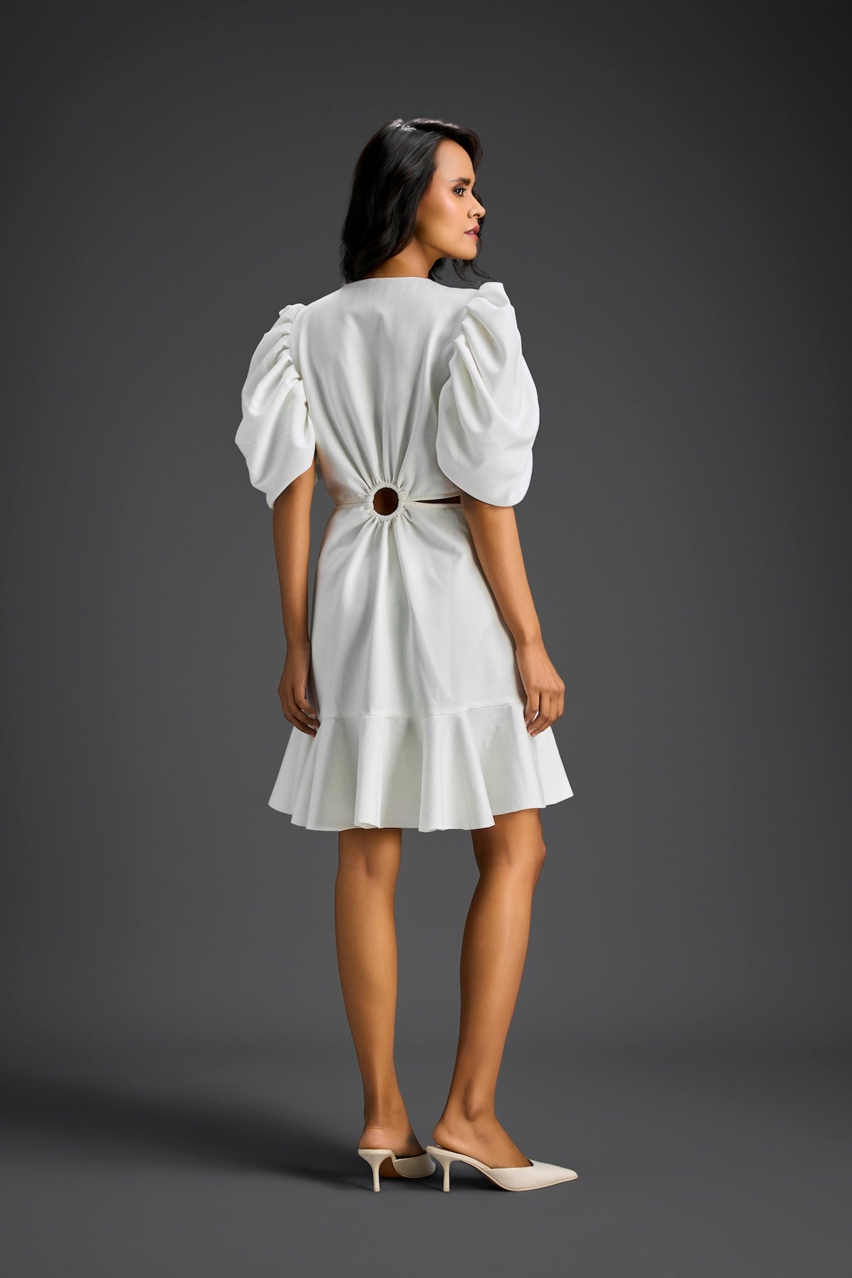 White V-Neck  Cut-Out Embroidered Dress