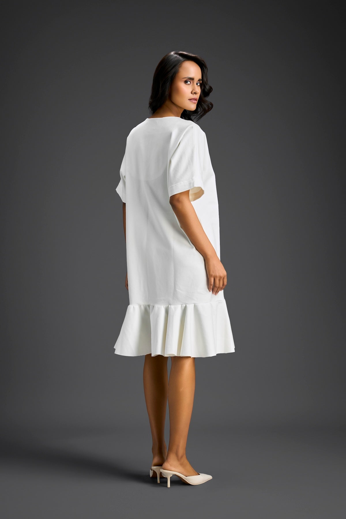 White Short Sleeves Cut-Out Embroidered Dress