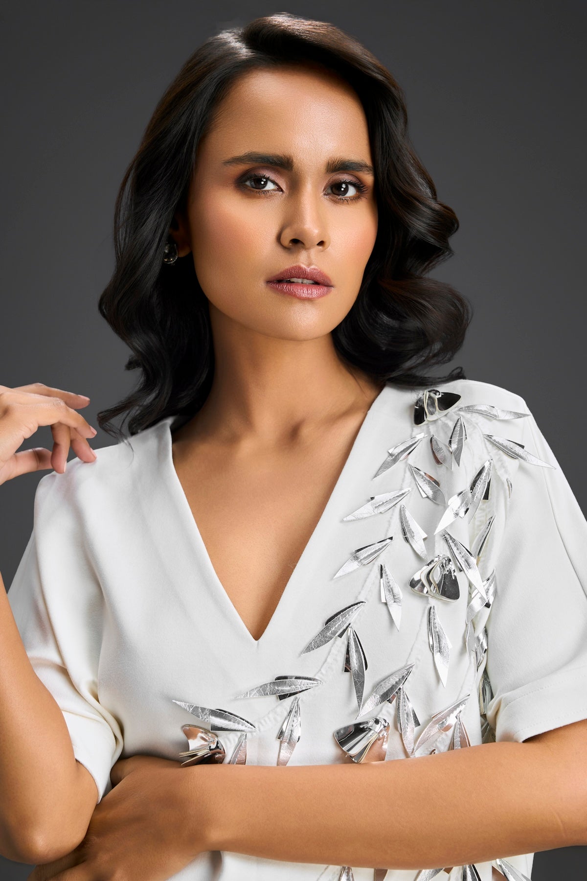 White Short Sleeves Cut-Out Embroidered Dress
