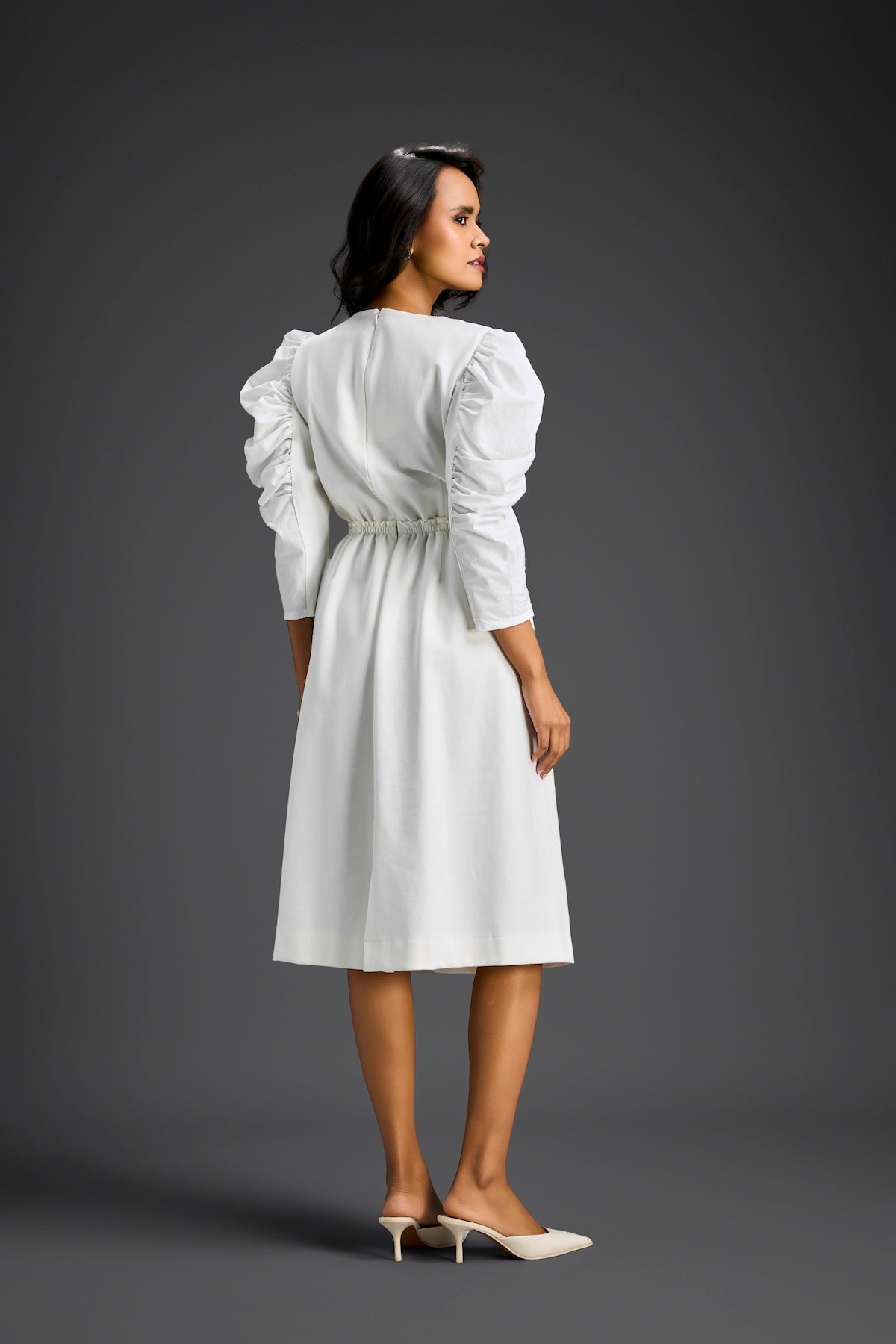 White Midriff Cut-Out Floral Embroidered Dress