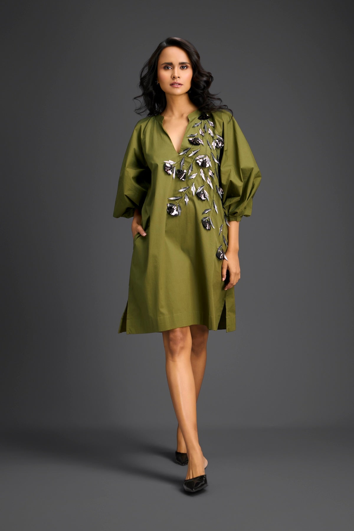 Rust Metallic Floral Embroidered Dress