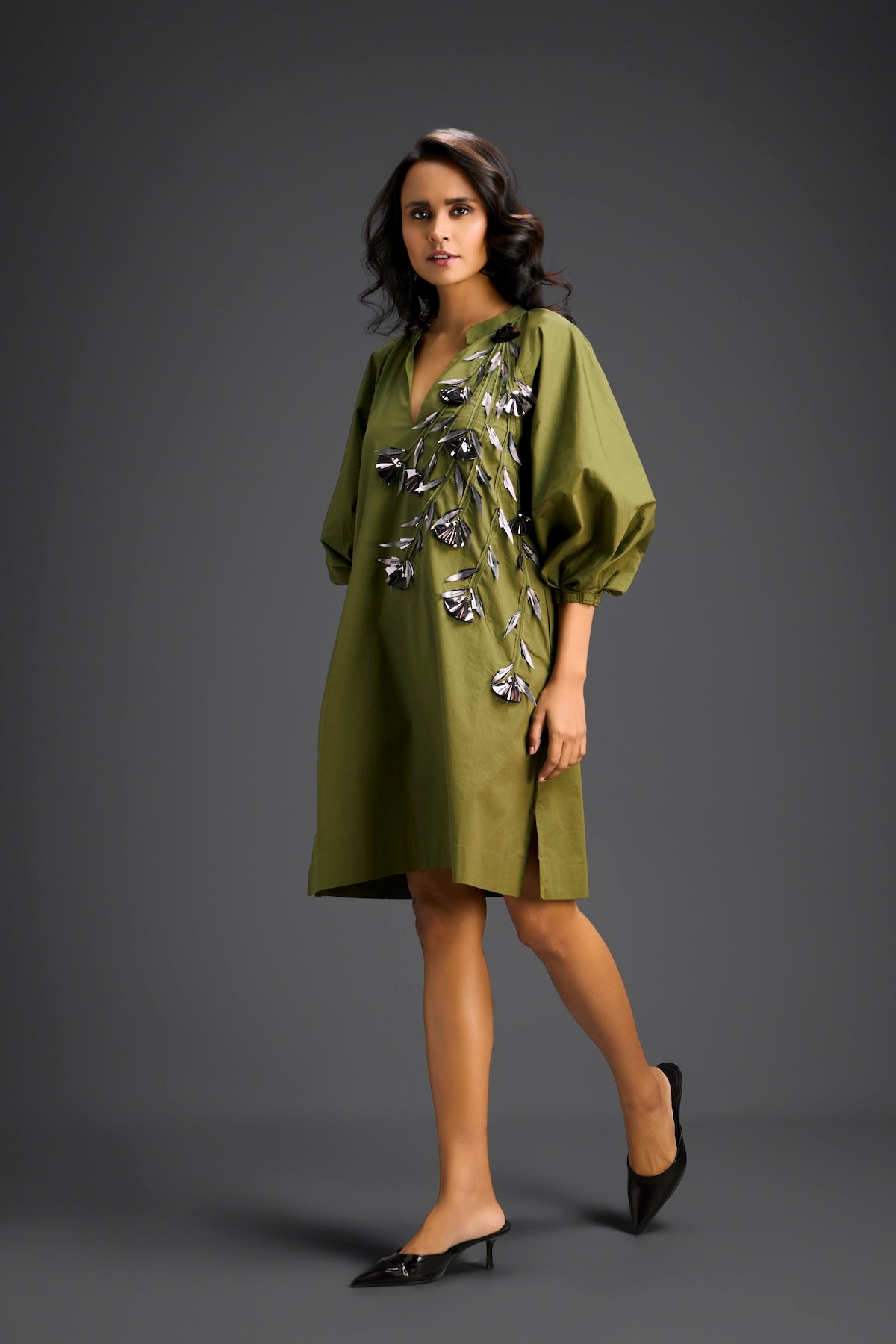 Rust Metallic Floral Embroidered Dress