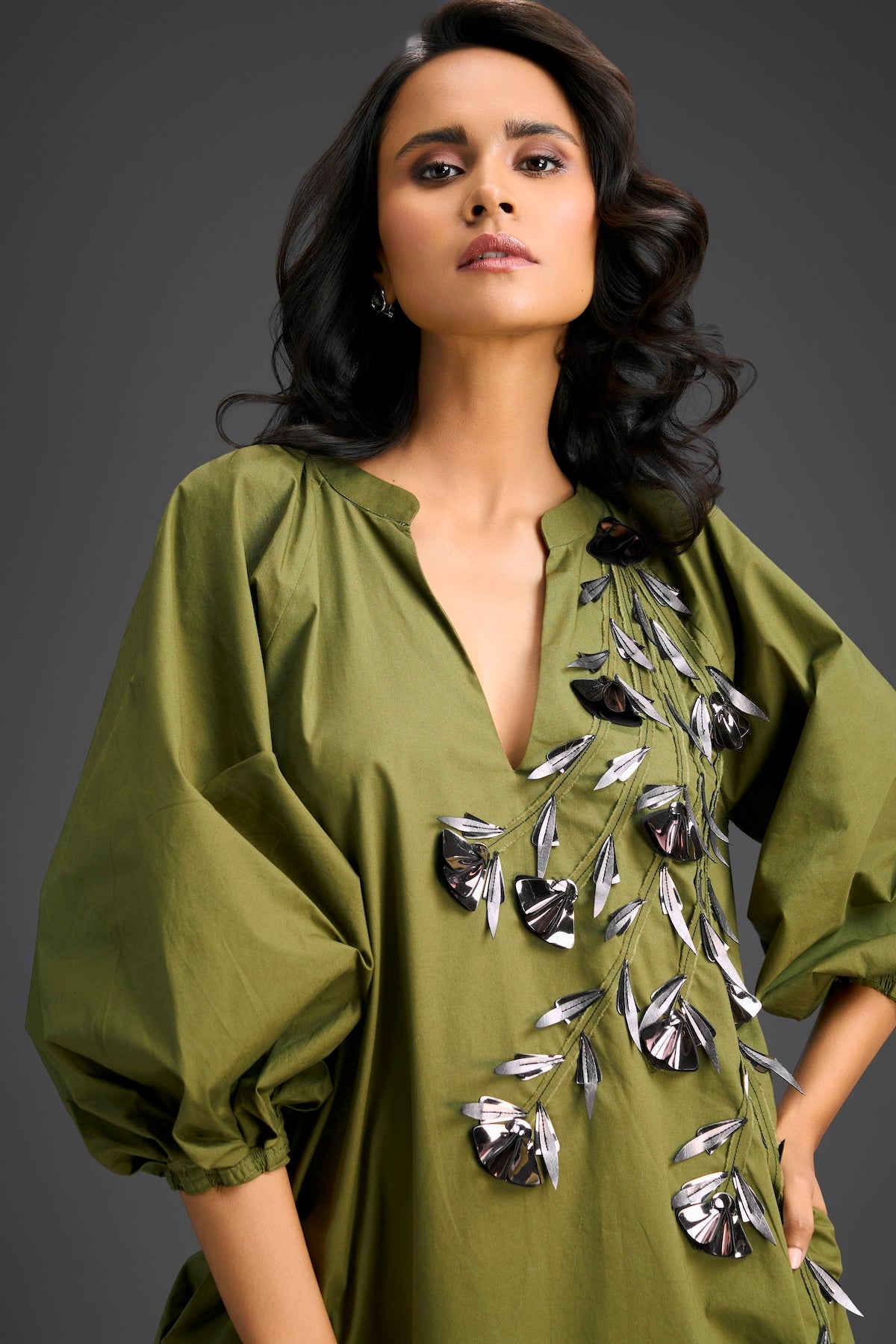 Rust Metallic Floral Embroidered Dress