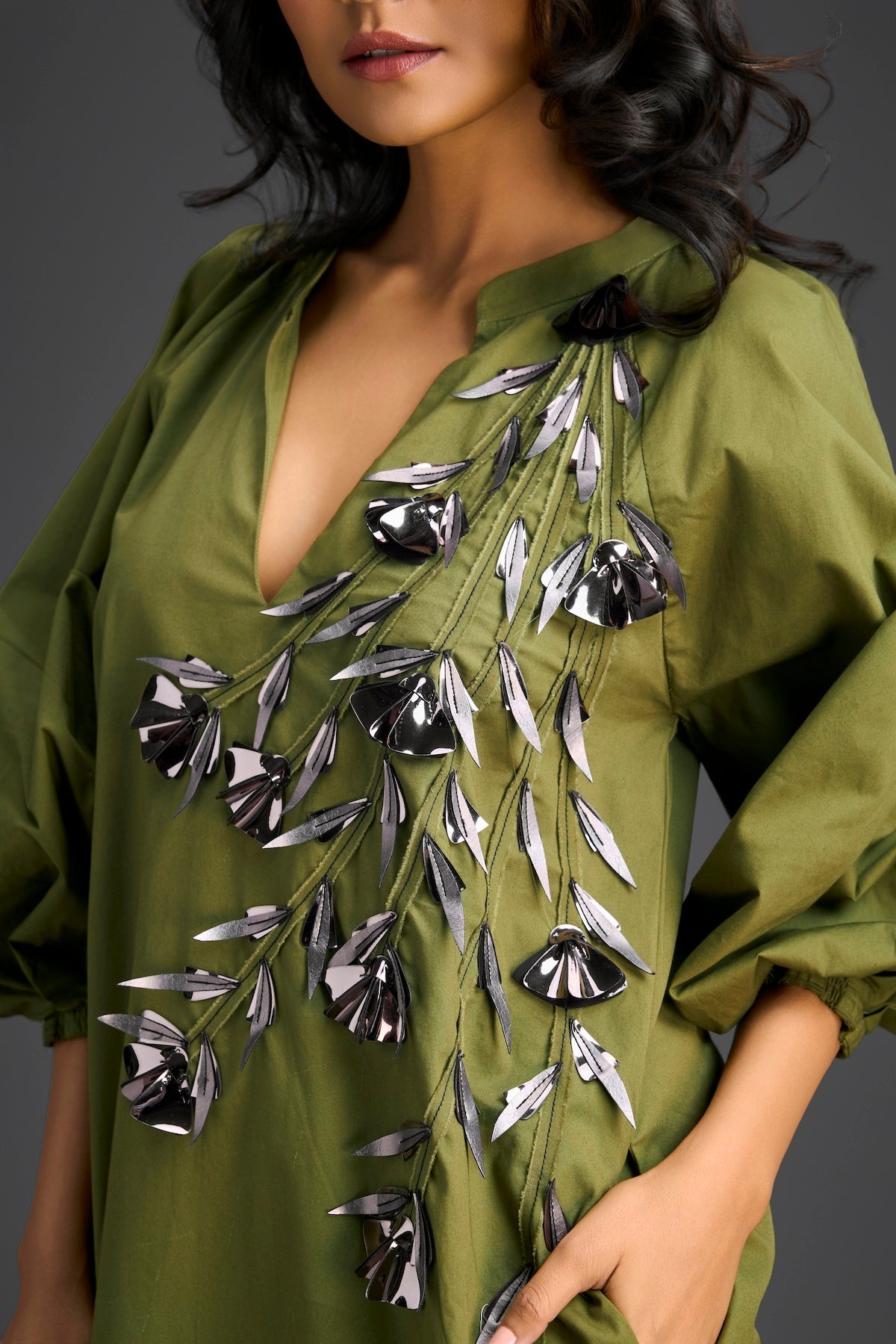 Rust Metallic Floral Embroidered Dress