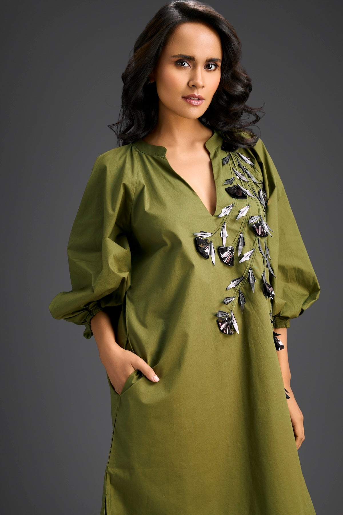 Rust Metallic Floral Embroidered Dress