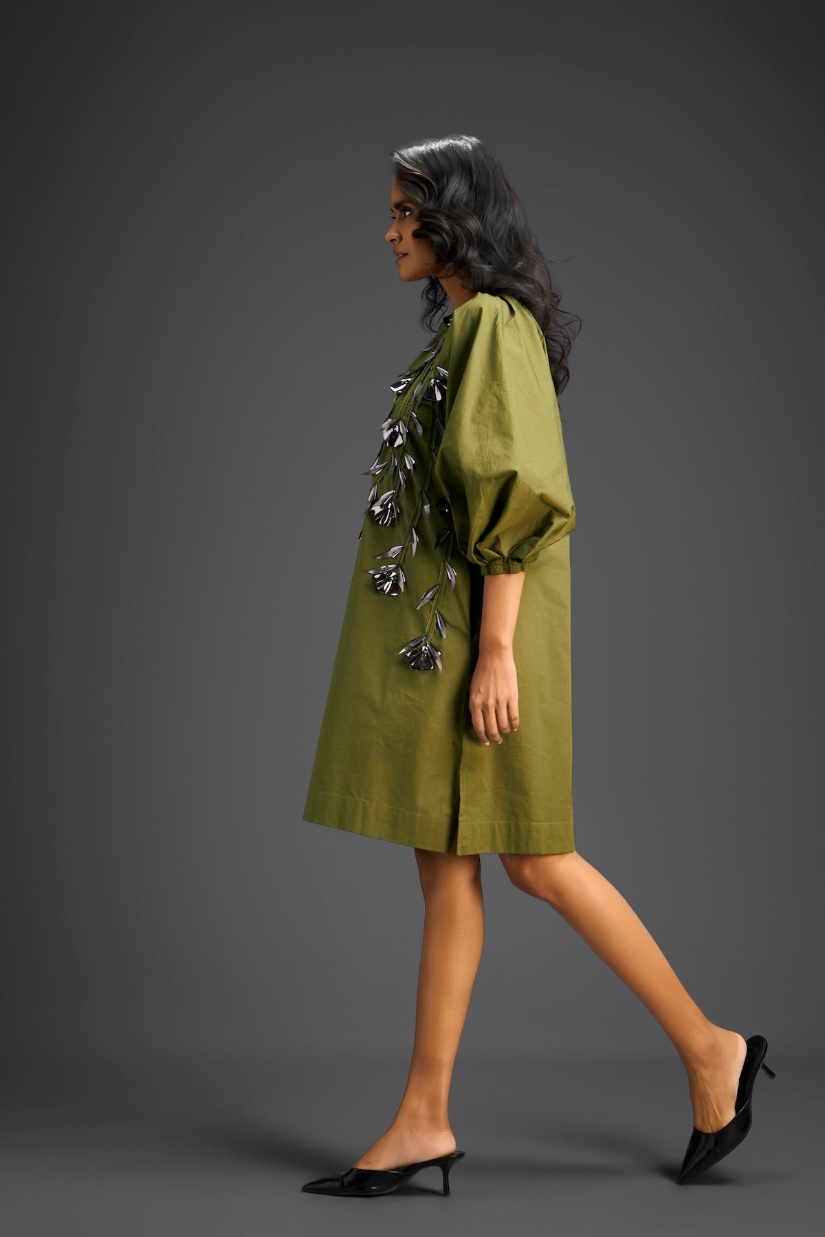 Rust Metallic Floral Embroidered Dress