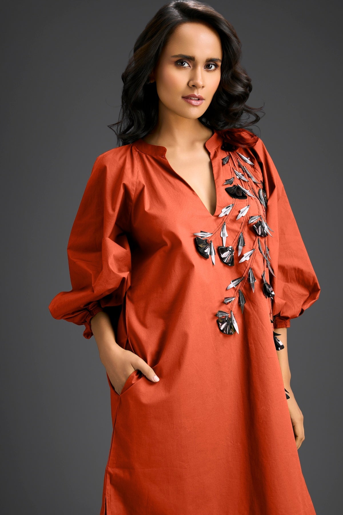 White Metallic Floral Embroidered Dress
