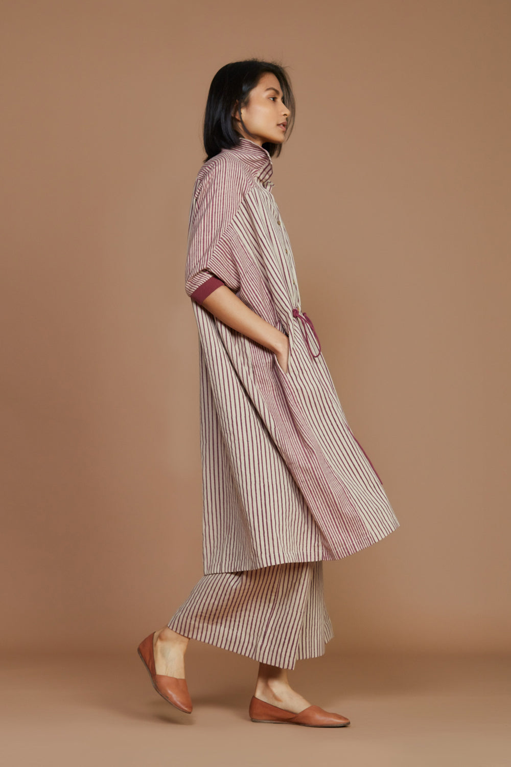 Ivory With Mauve Striped Nhera Pants - Auraya Fashion -  - #tag1# - #tag2# - #tag3# - #tag3#